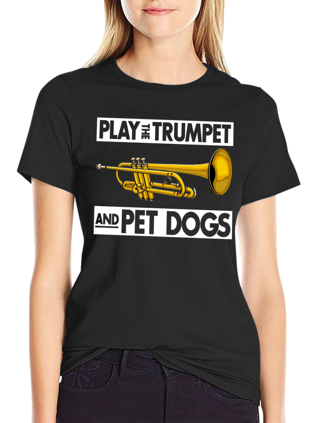 Black Play Trumpet Pet Dogs Black Graphic Tee view 2