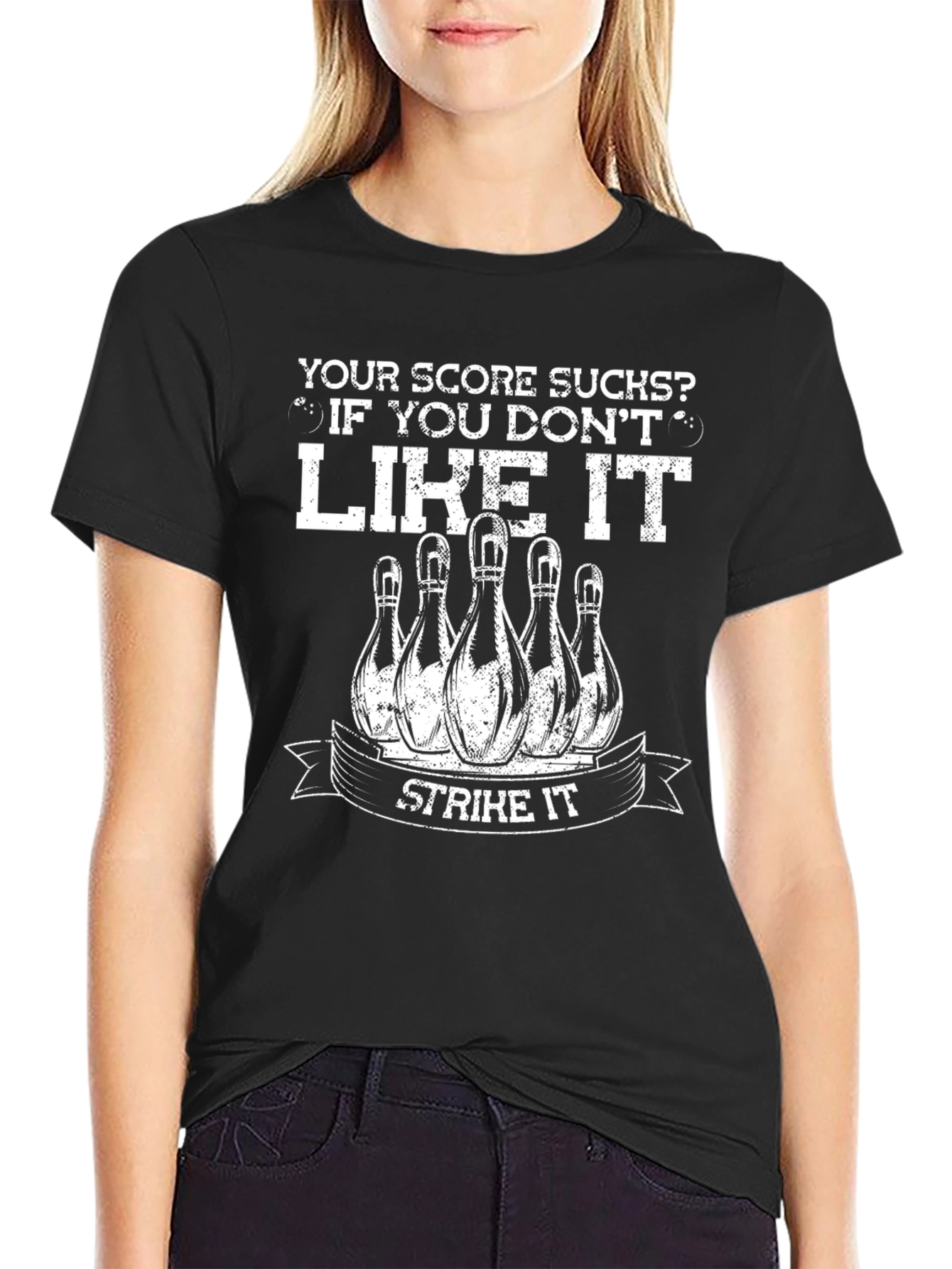 Black Your Score Sucks Bowling T-Shirt - Strike It! view 2
