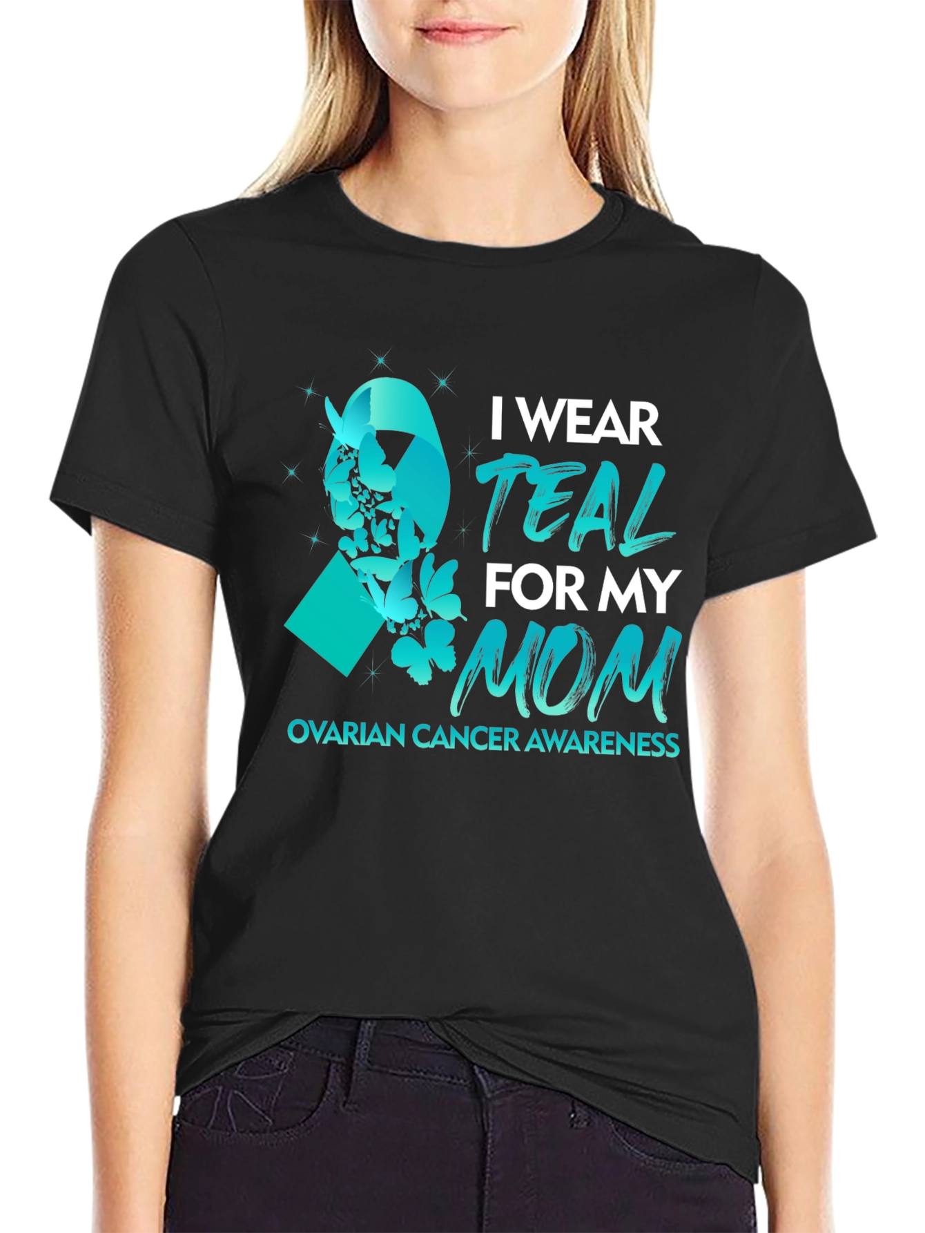 Teal Ribbon Ovarian Cancer Awareness T-Shirt - 2