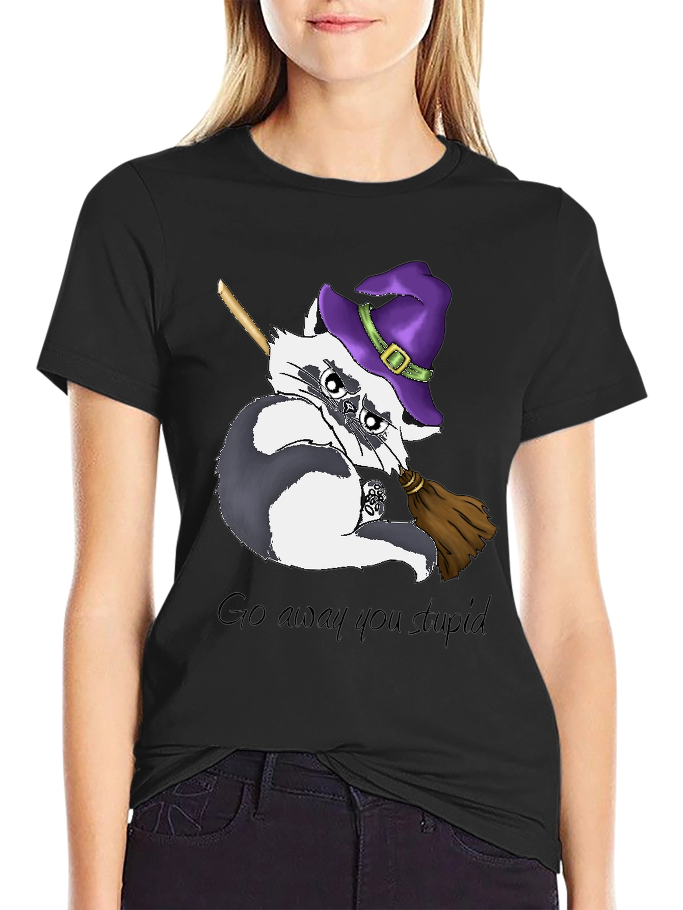 Black Grumpy Witch Raccoon T-Shirt view 2