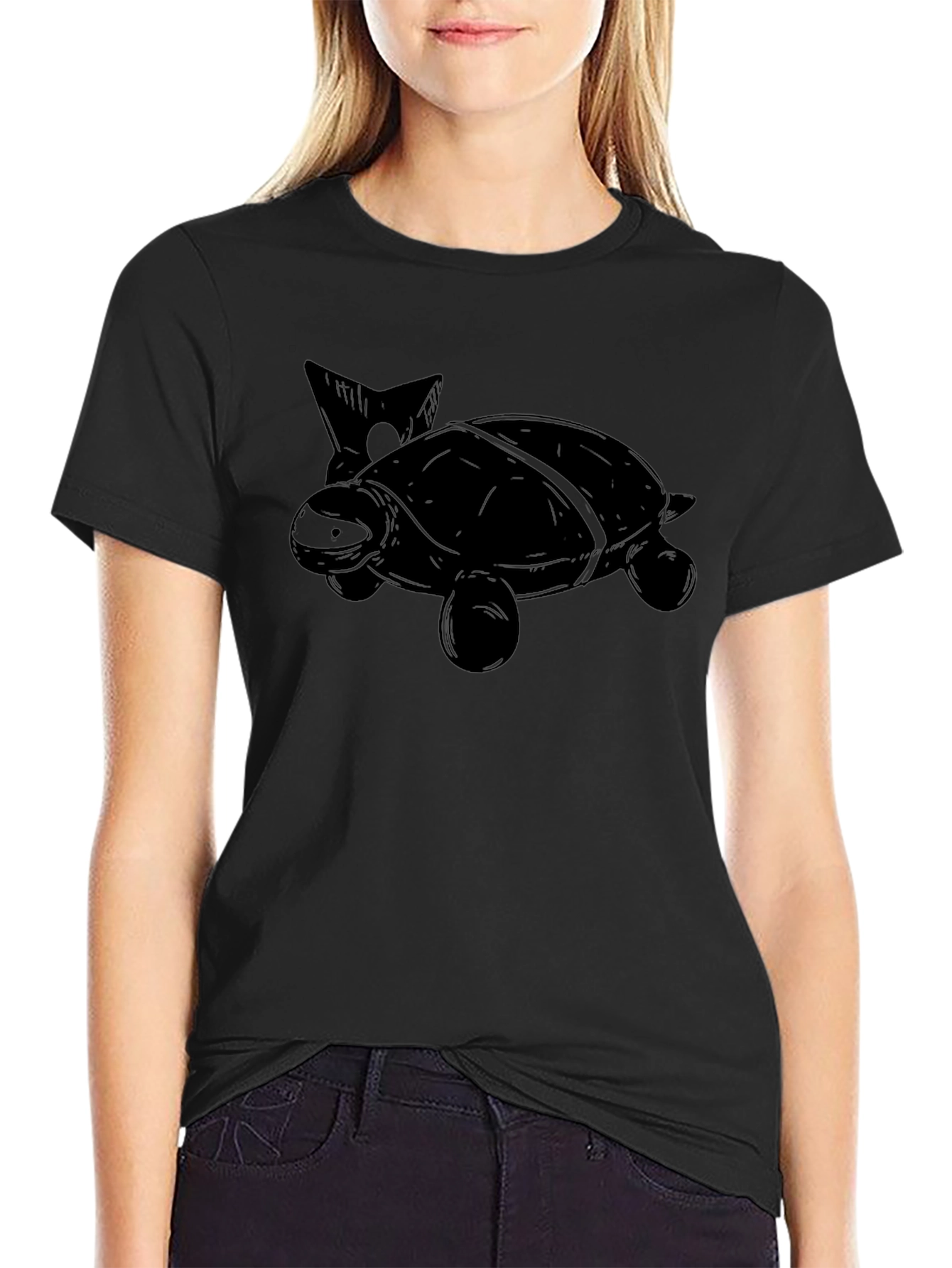 Black Turtle Graphic Print Men's Black T-Shirt view 2