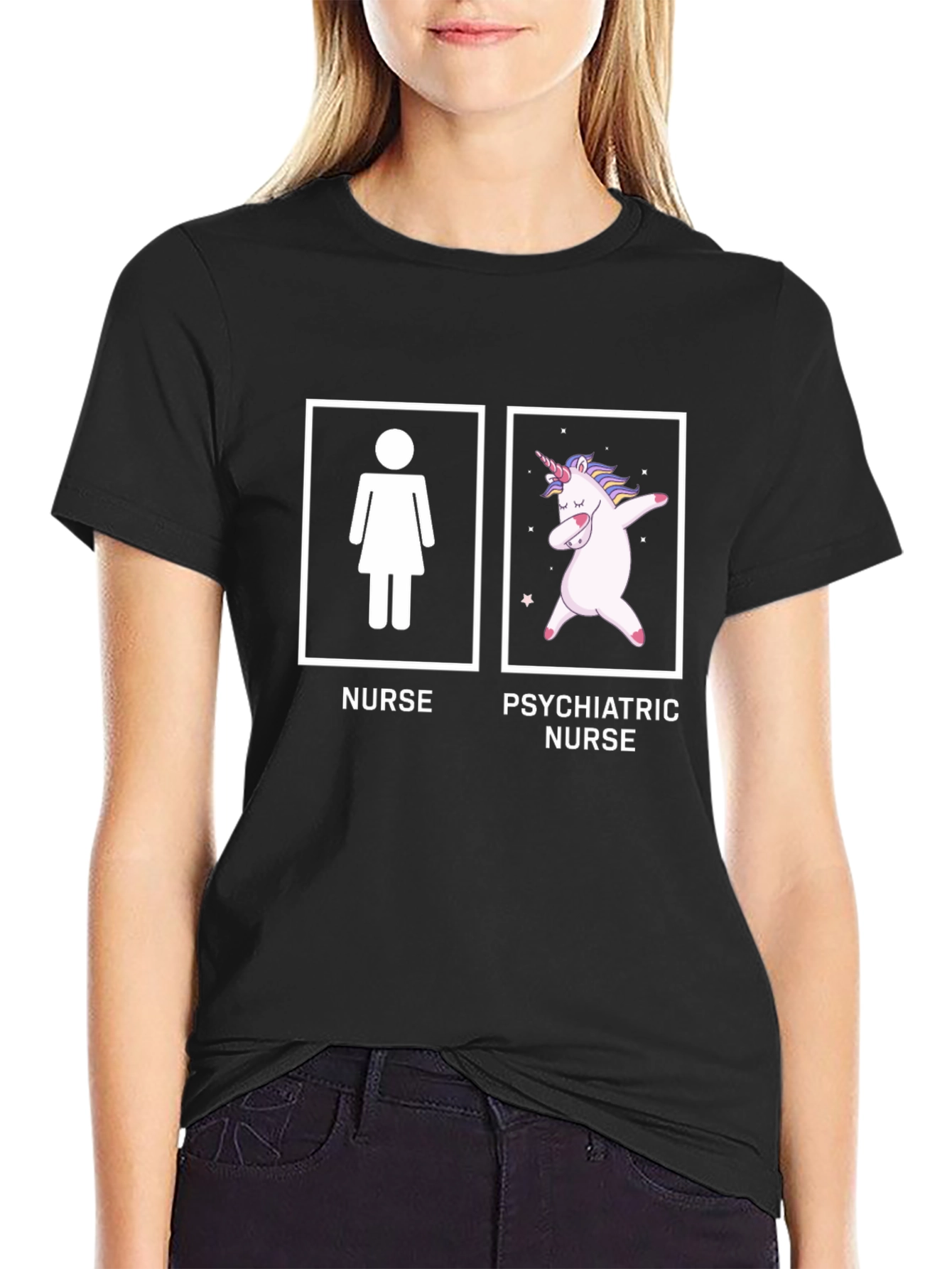 Black Funny Nurse vs Psychiatric Nurse T-Shirt view 2