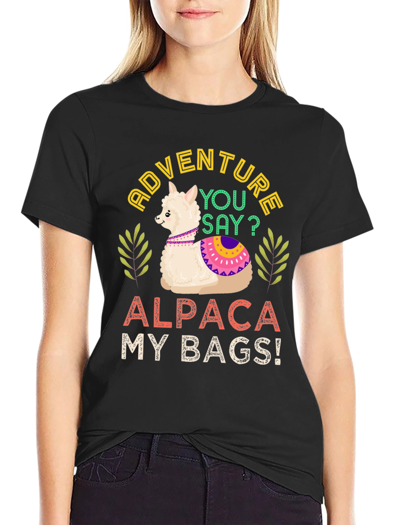 Black Adventure Alpaca My Bags! T-Shirt view 2