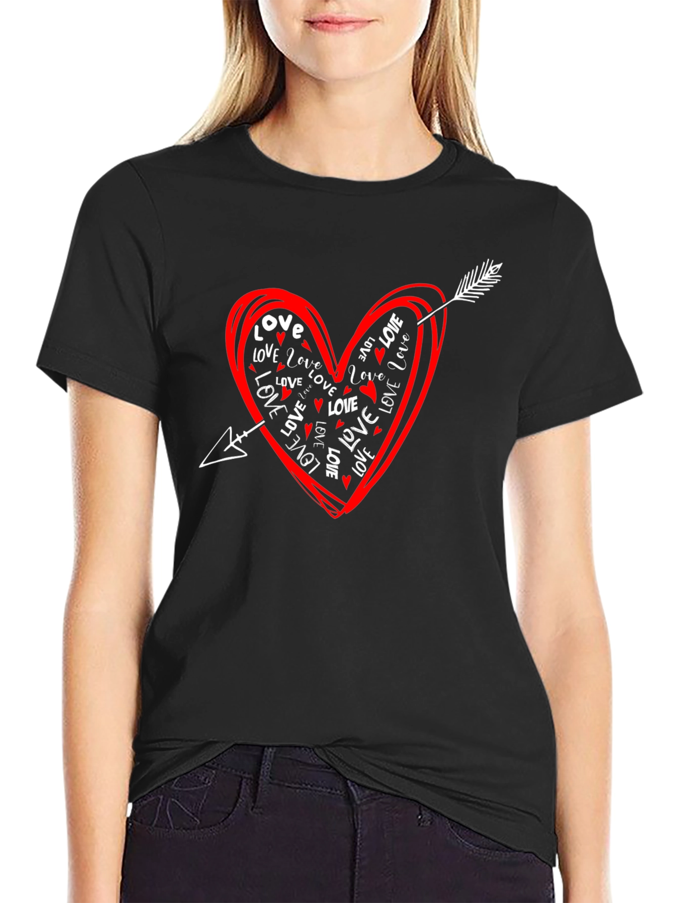 Black Love Heart Arrow Graphic Tee - Black Casual Shirt view 2