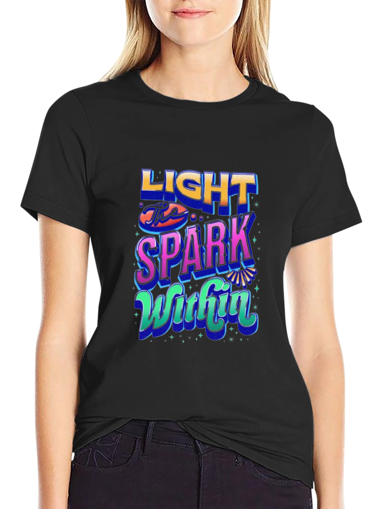 Black Light the Spark Within Graphic Tee - Black view 2