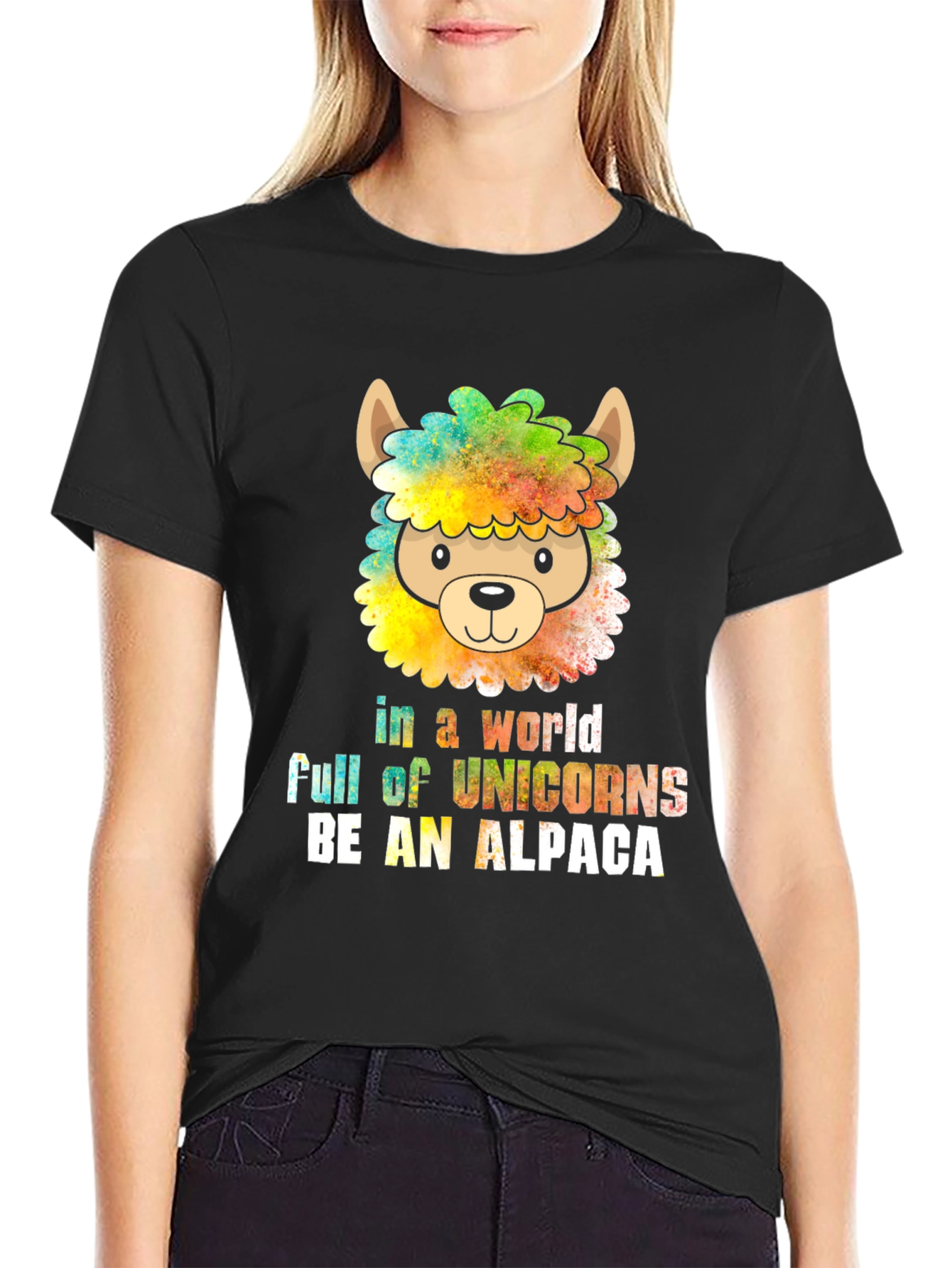 Black Be an Alpaca T-Shirt - Quirky Animal Graphic Tee view 2