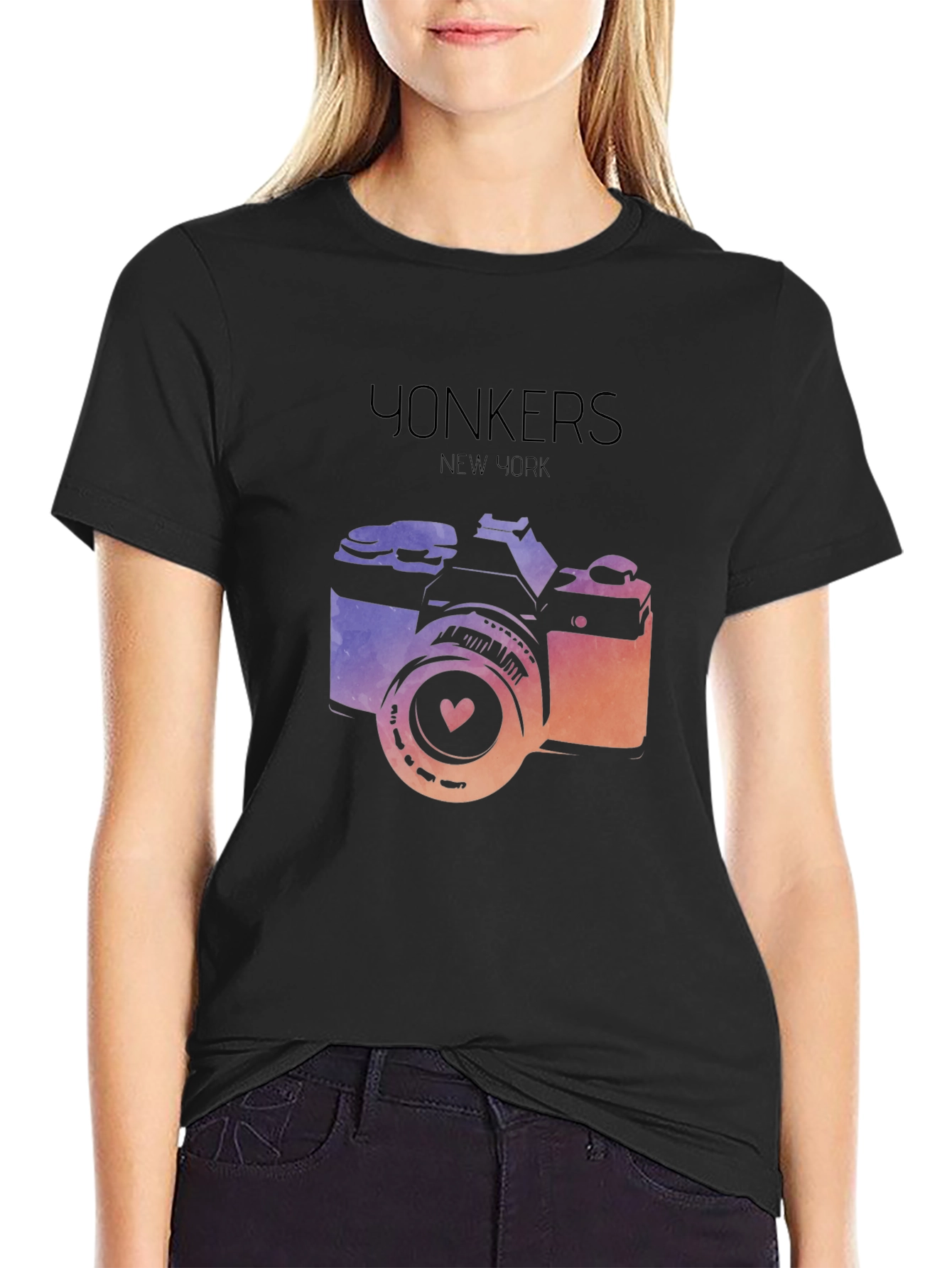 Black Yonkers New York Camera Graphic T-Shirt view 2