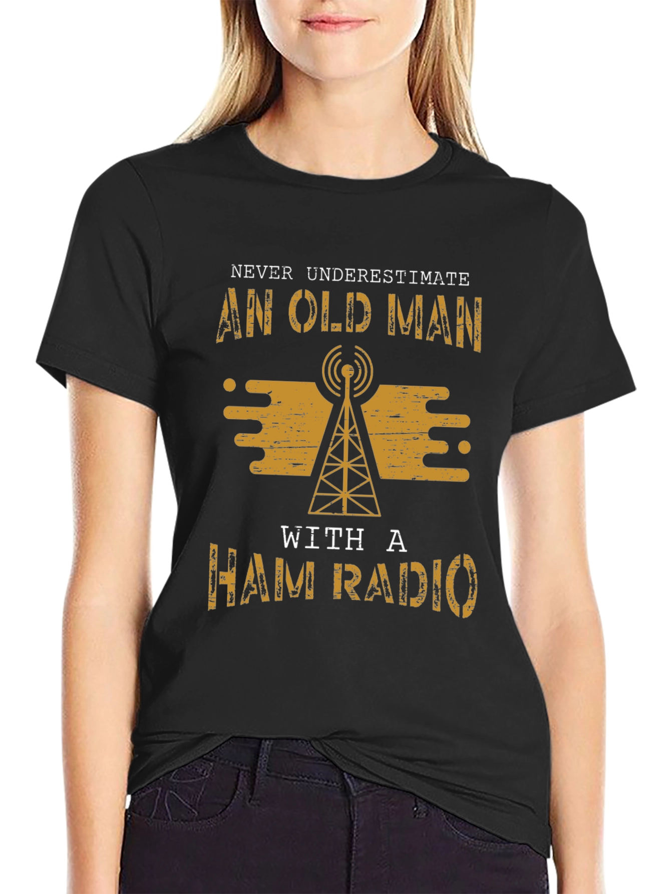 Black Old Man Ham Radio T-Shirt view 2