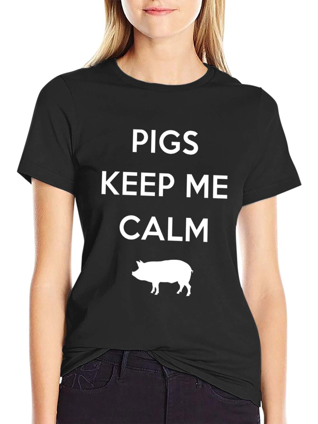 Black Pigs Keep Me Calm Black Graphic T-Shirt view 2