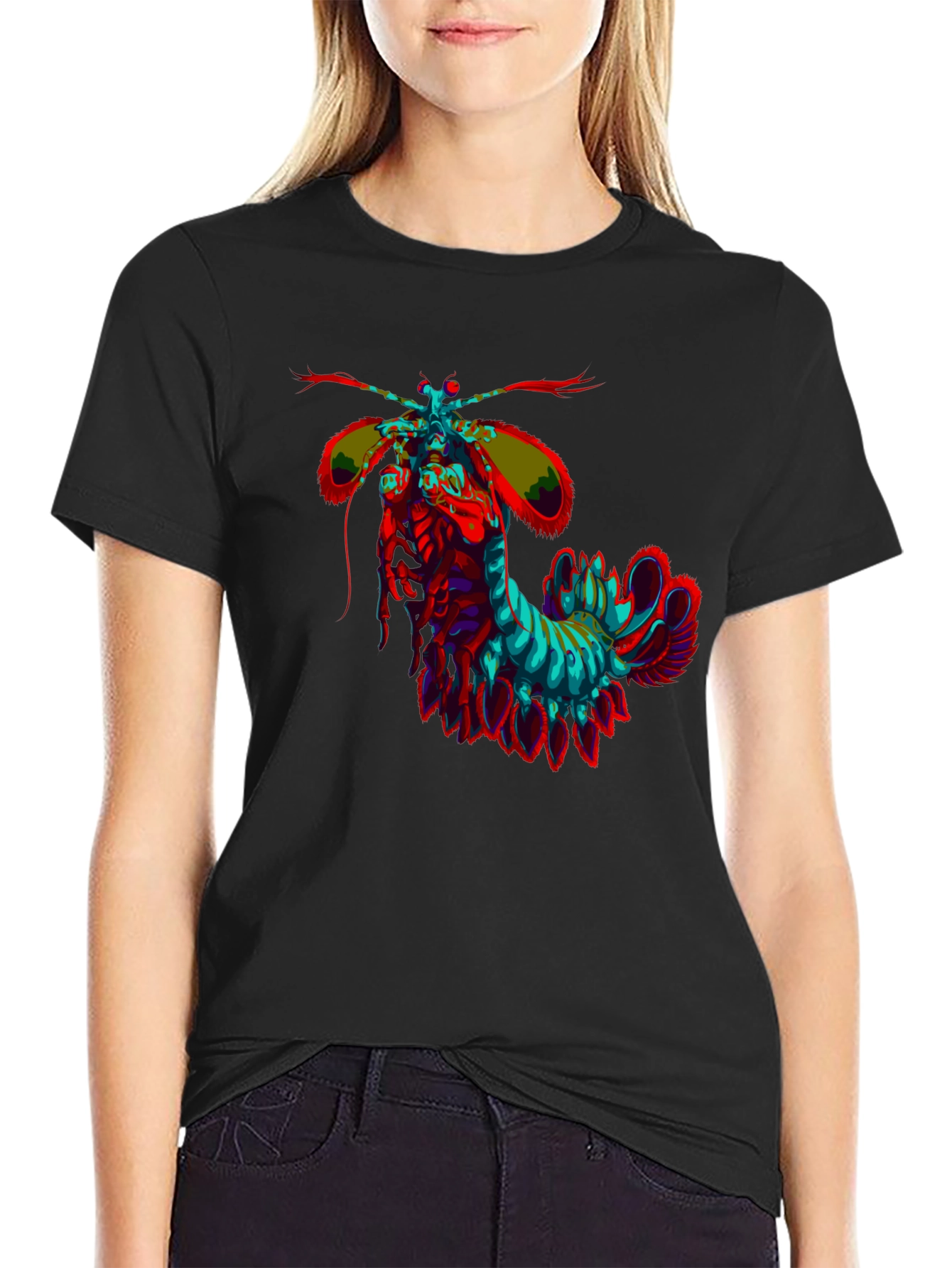 Black Psychedelic Mantis Shrimp Graphic Tee view 2