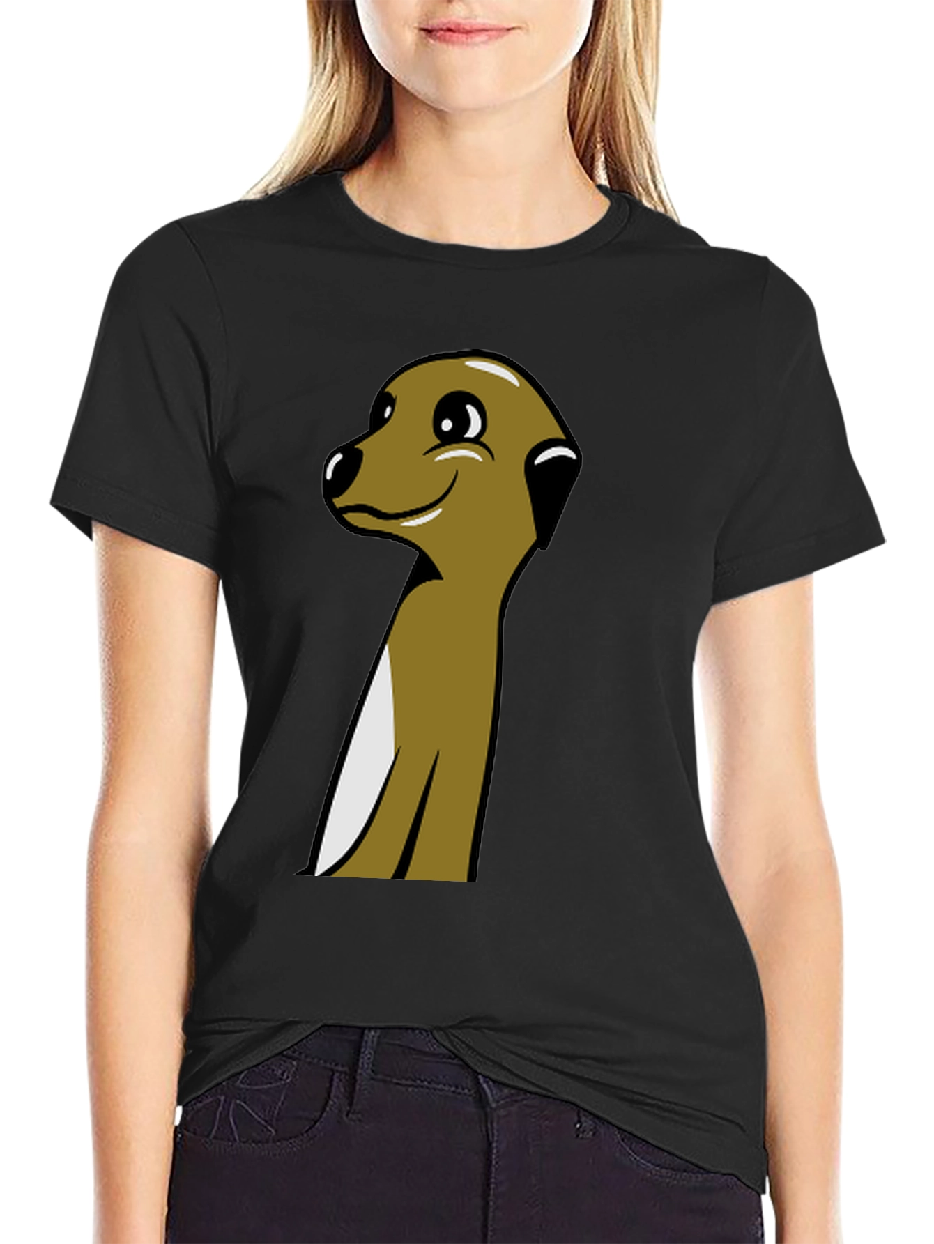 Black Meerkat Cartoon Graphic Tee - Black view 2