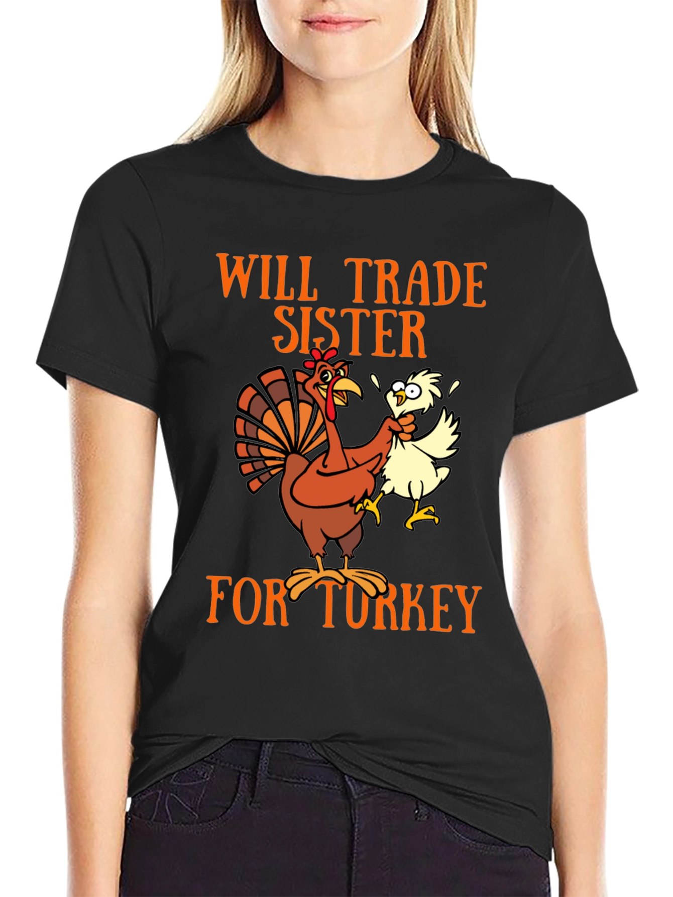 Black Funny Turkey Trade Thanksgiving T-Shirt view 2