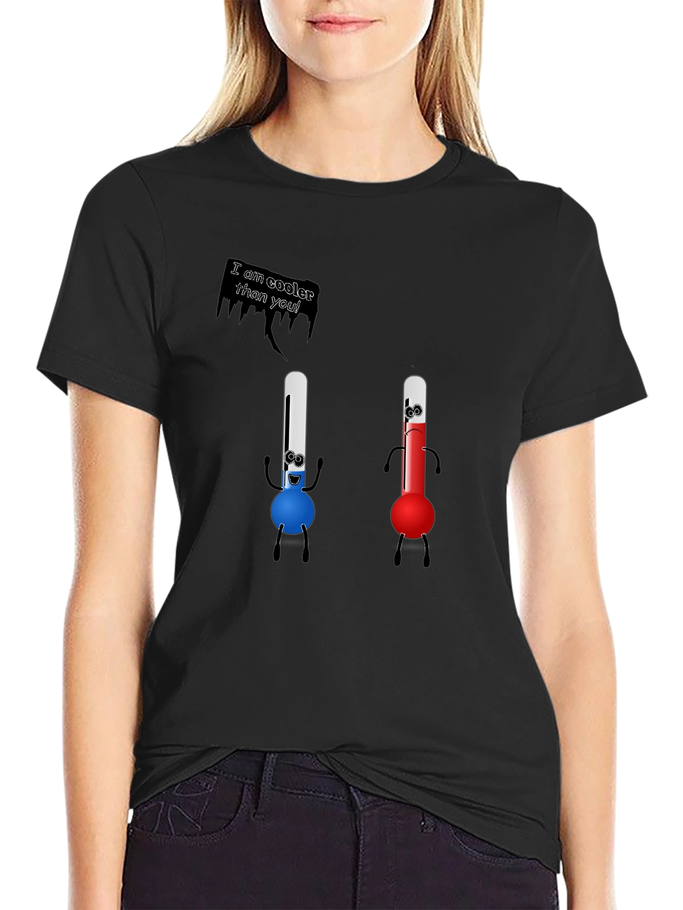 Black Cooler Than You T-Shirt - Funny Thermometer Tee view 2