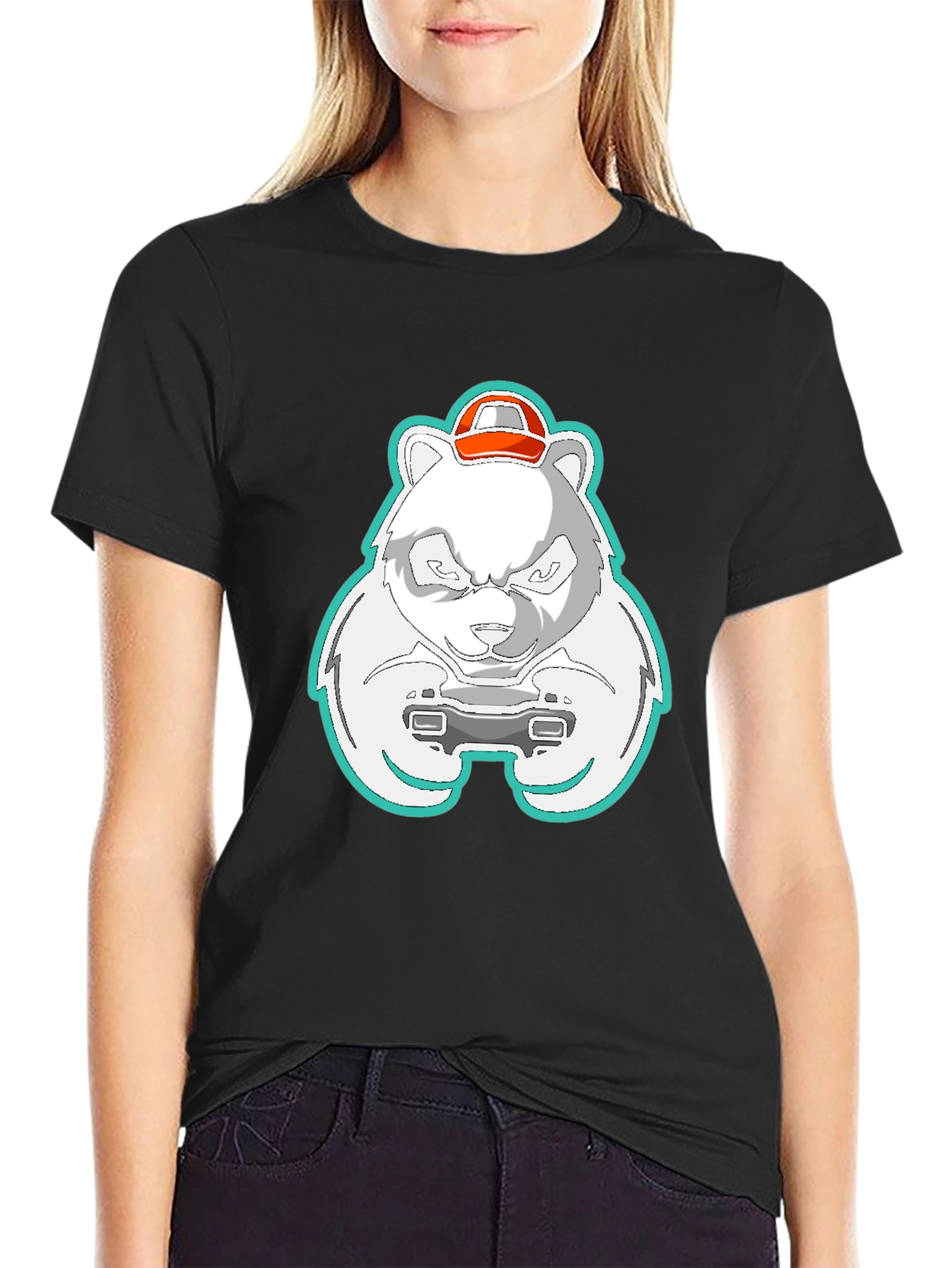 Black Gamer Panda T-Shirt - Cool Graphic Tee view 2