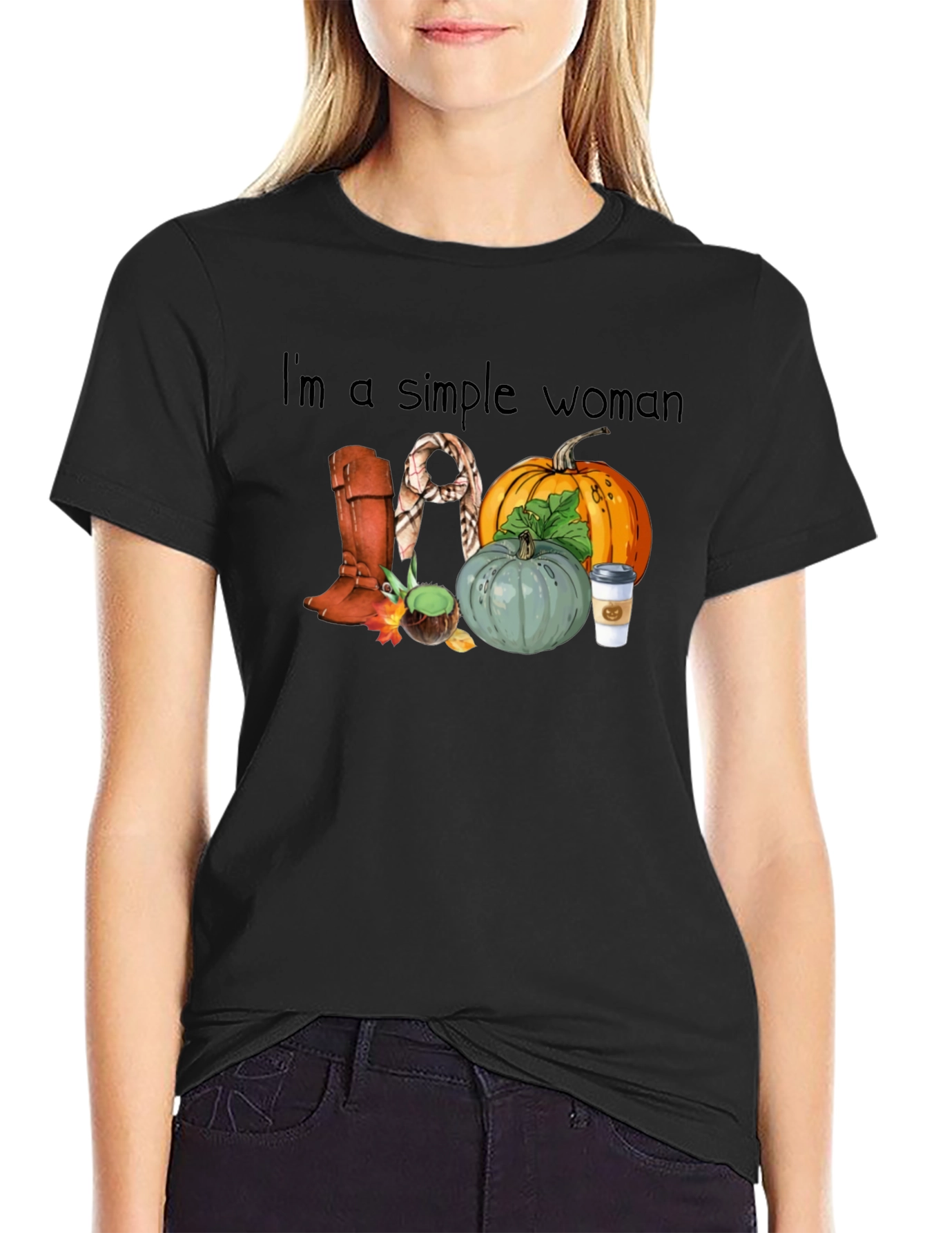 Black Simple Woman Fall T-Shirt view 2
