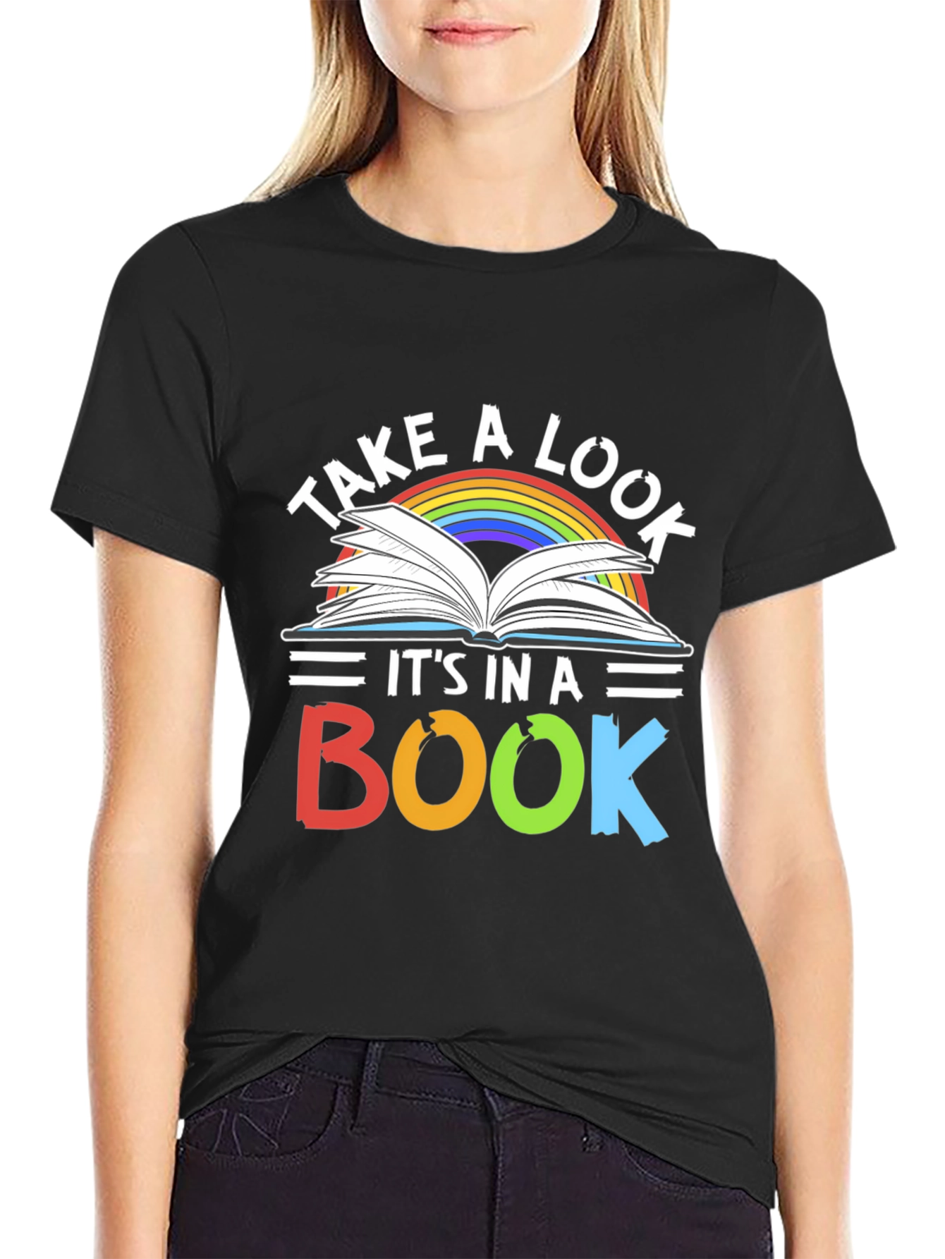 Black Take A Look It's In A Book T-Shirt view 2