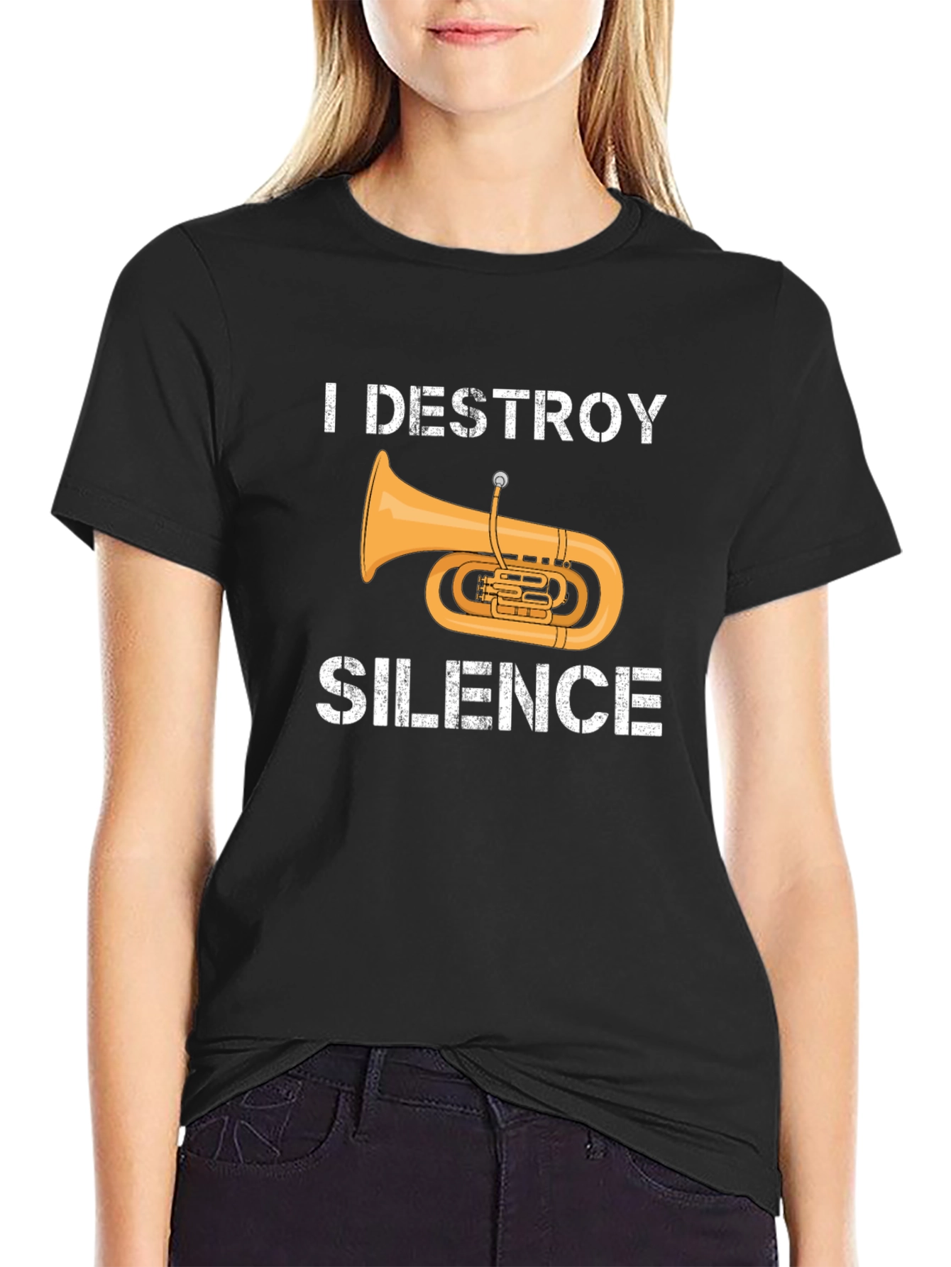 Black I Destroy Silence Tuba Graphic Tee view 2