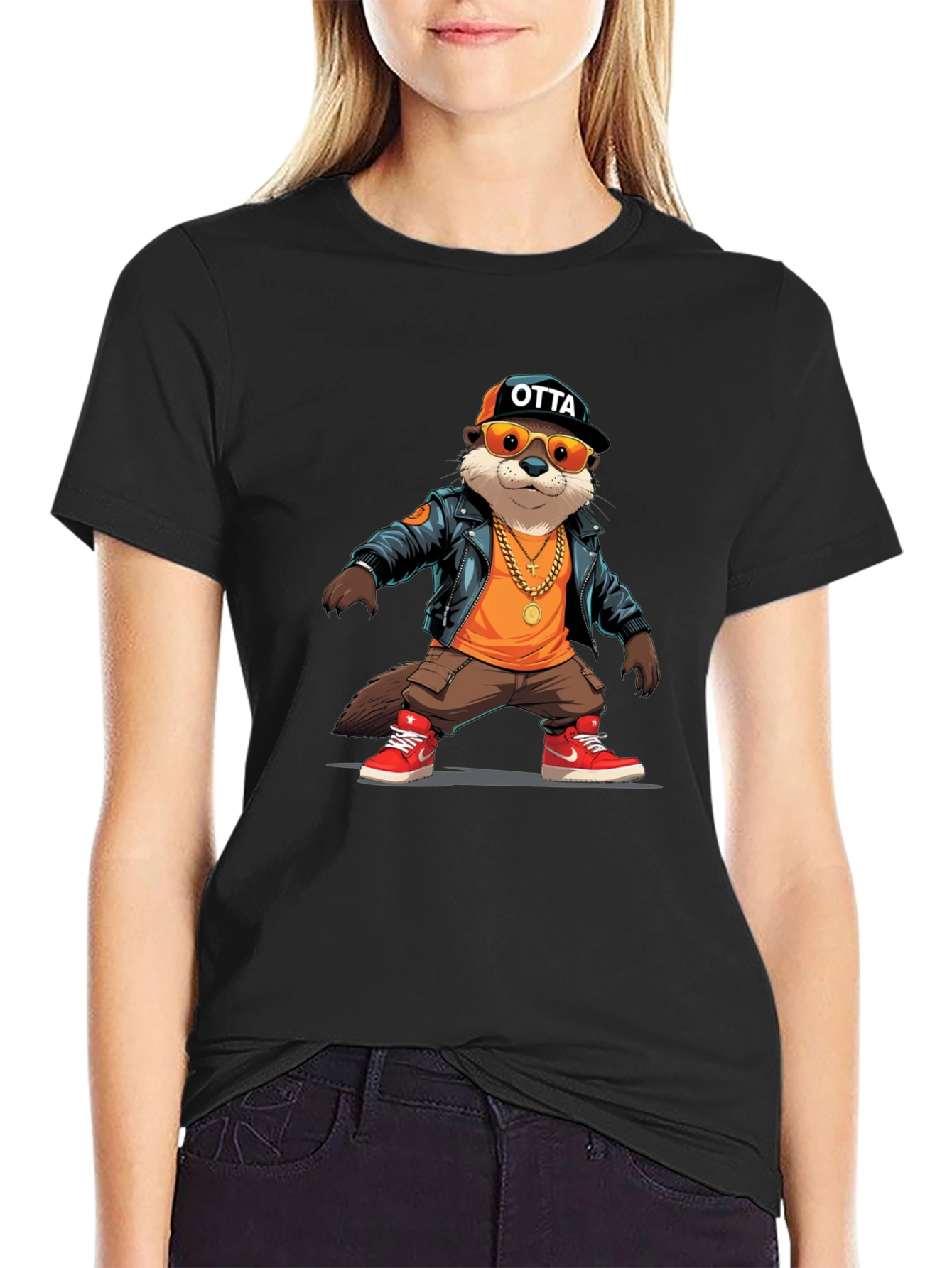 Black Cool Otter Graphic Tee view 2