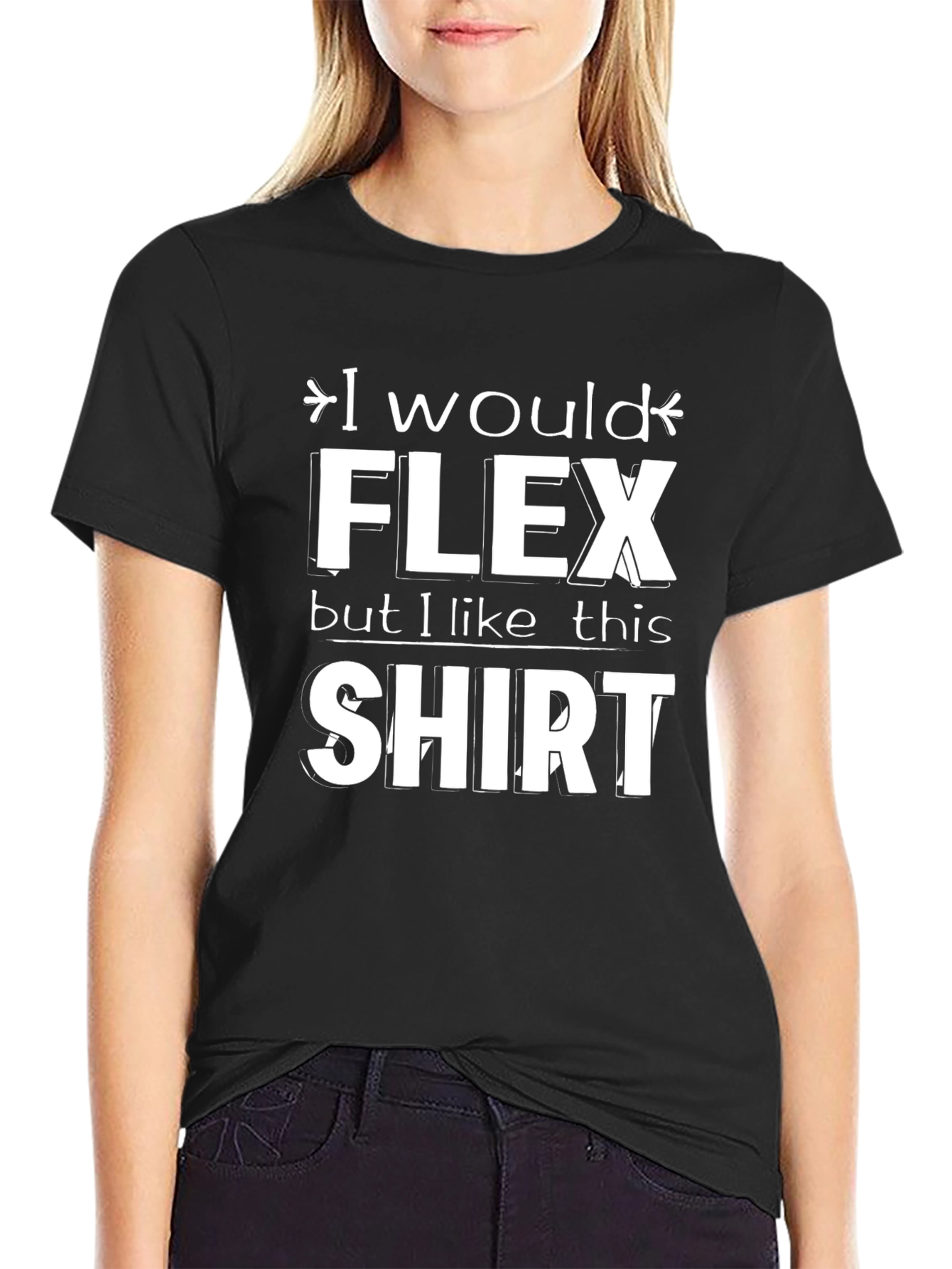 Black I Would Flex Funny Graphic T-Shirt view 2