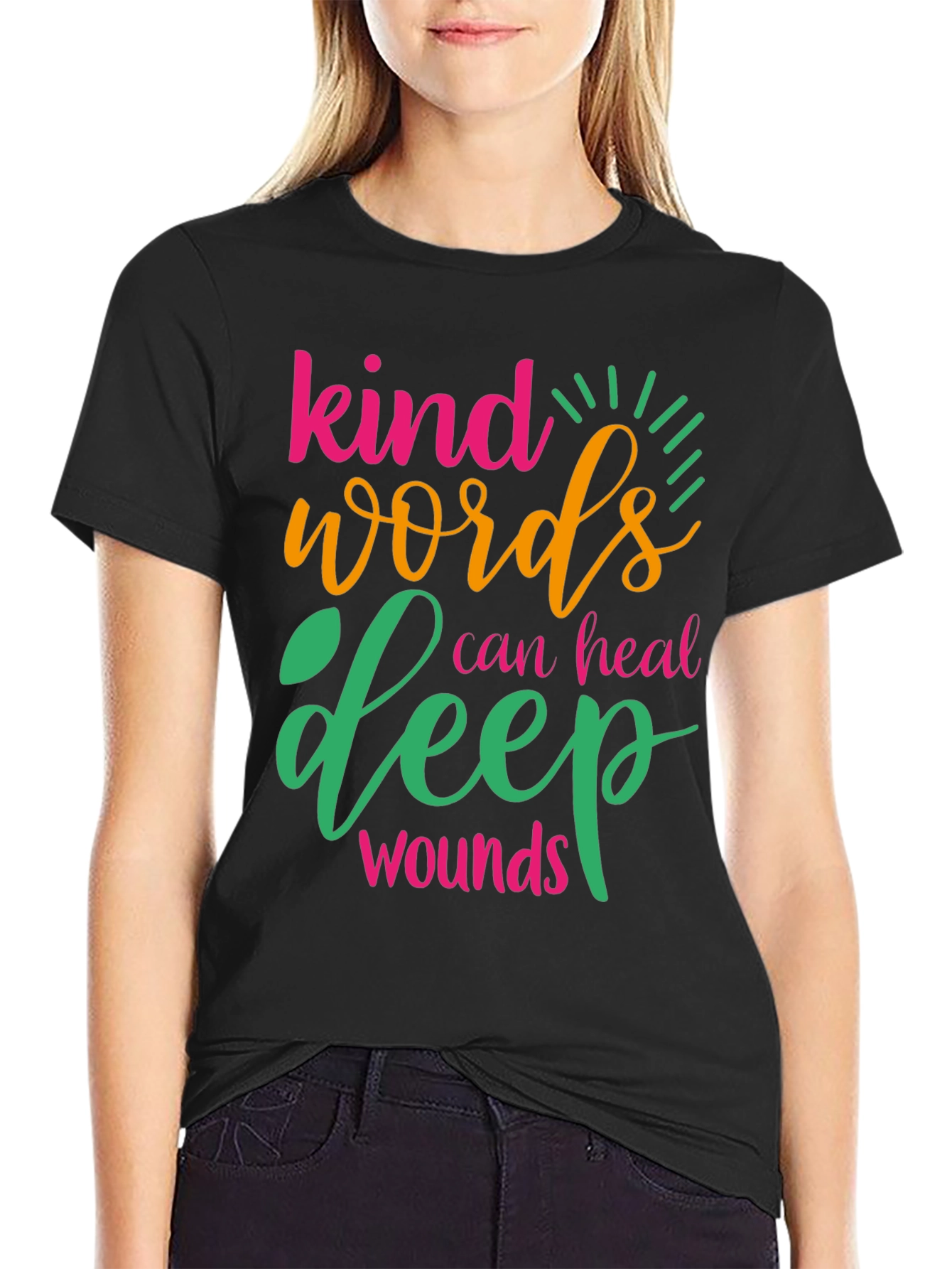 Black Kind Words Can Heal Deep Wounds Graphic Tee view 2