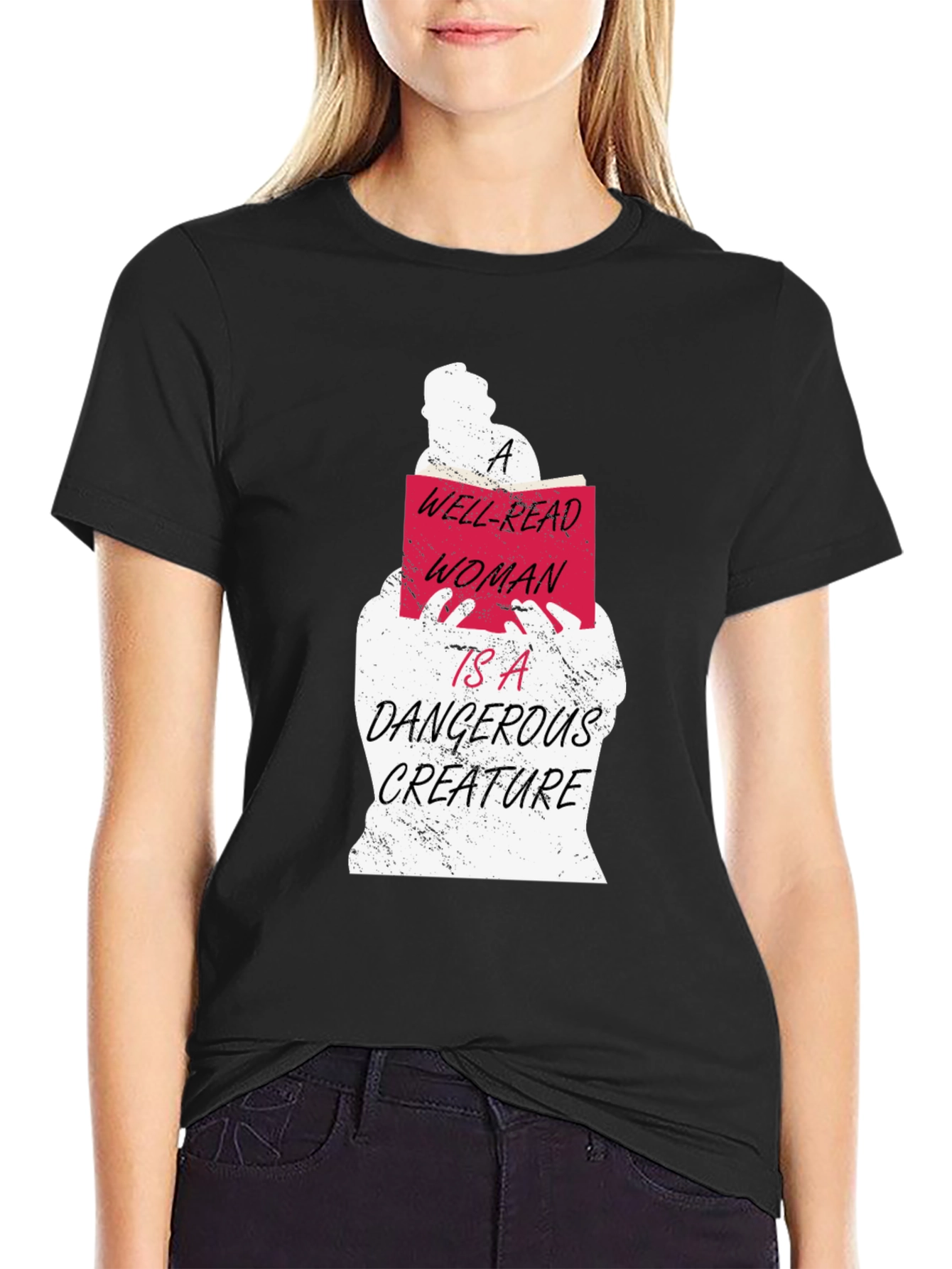 Black Well-Read Woman Graphic Tee - Book Lover's T-Shirt view 2