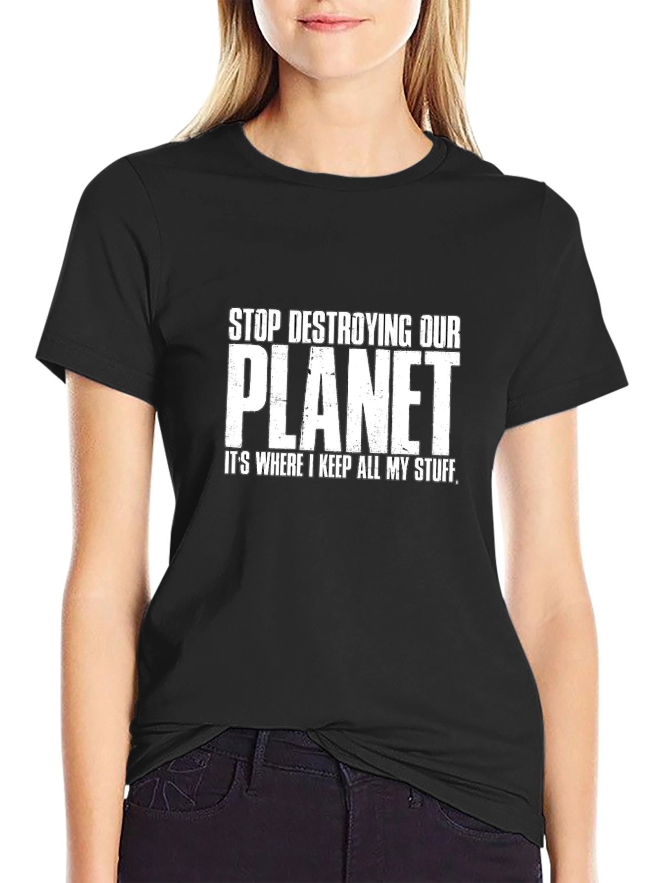 Black Stop Destroying Our Planet Graphic T-Shirt view 2
