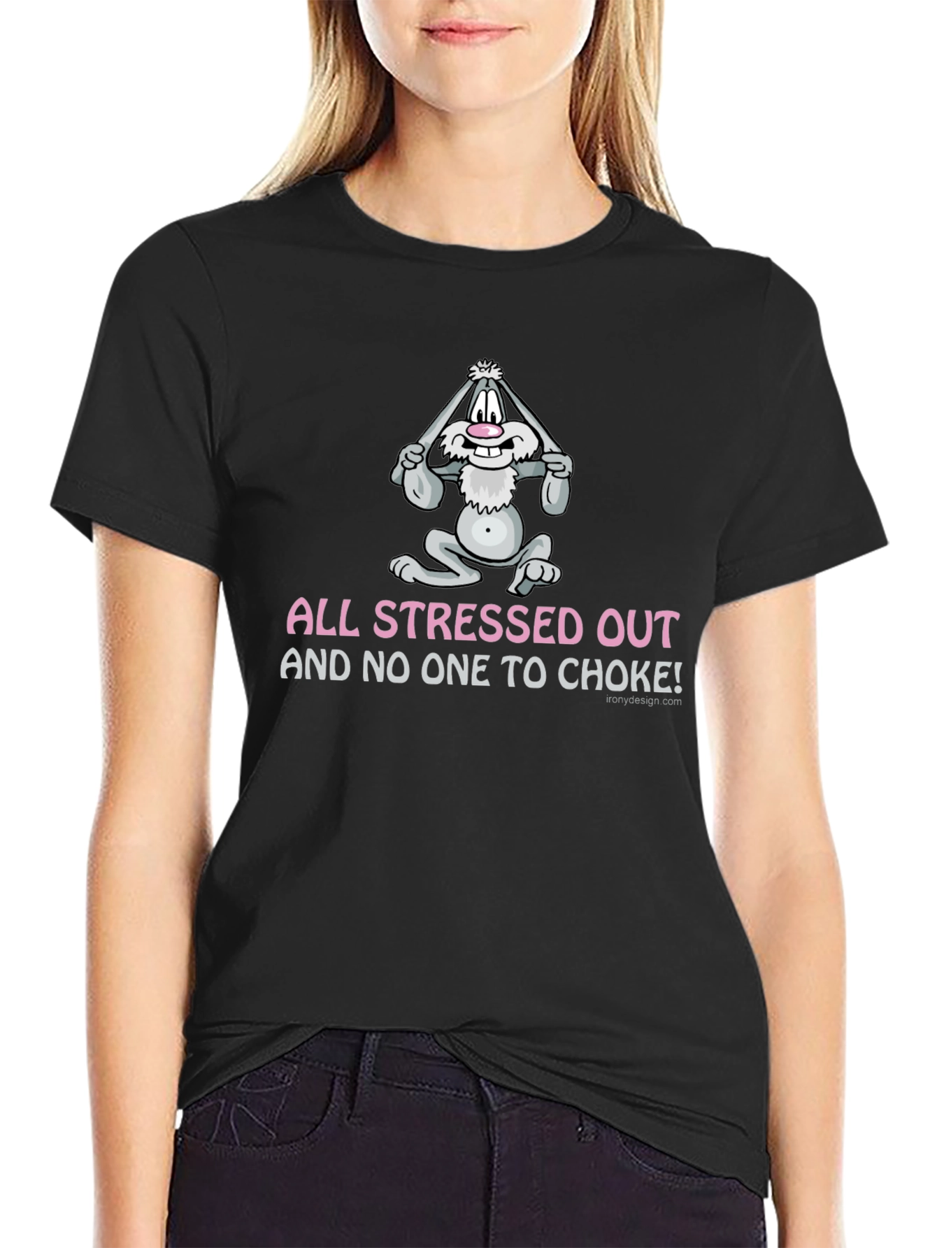 Black Stressed Out Bunny Graphic T-Shirt - Funny Novelty Tee view 2