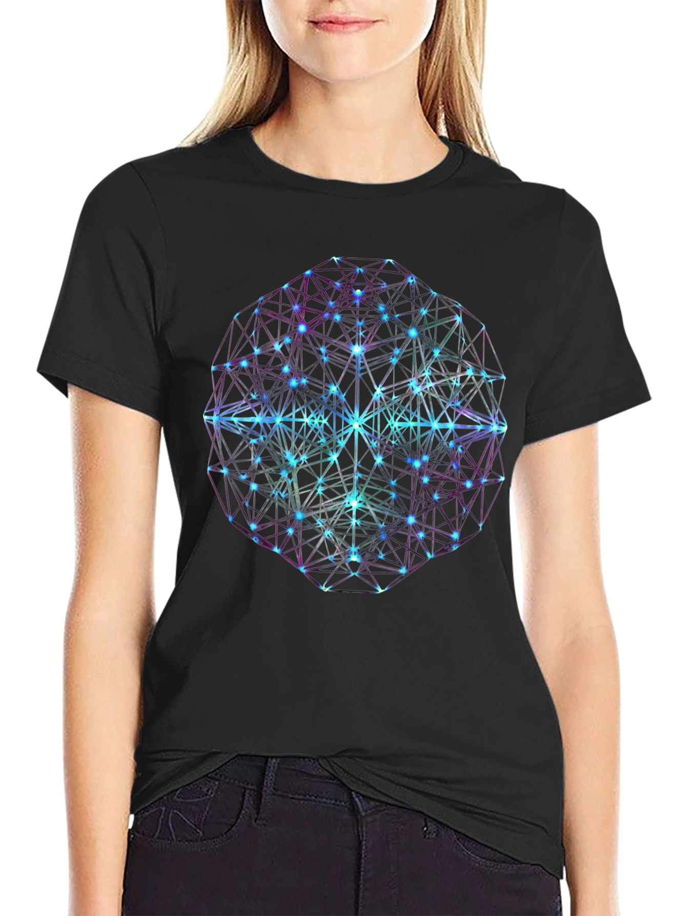 Black Geometric Galaxy T-Shirt - Abstract Design view 2