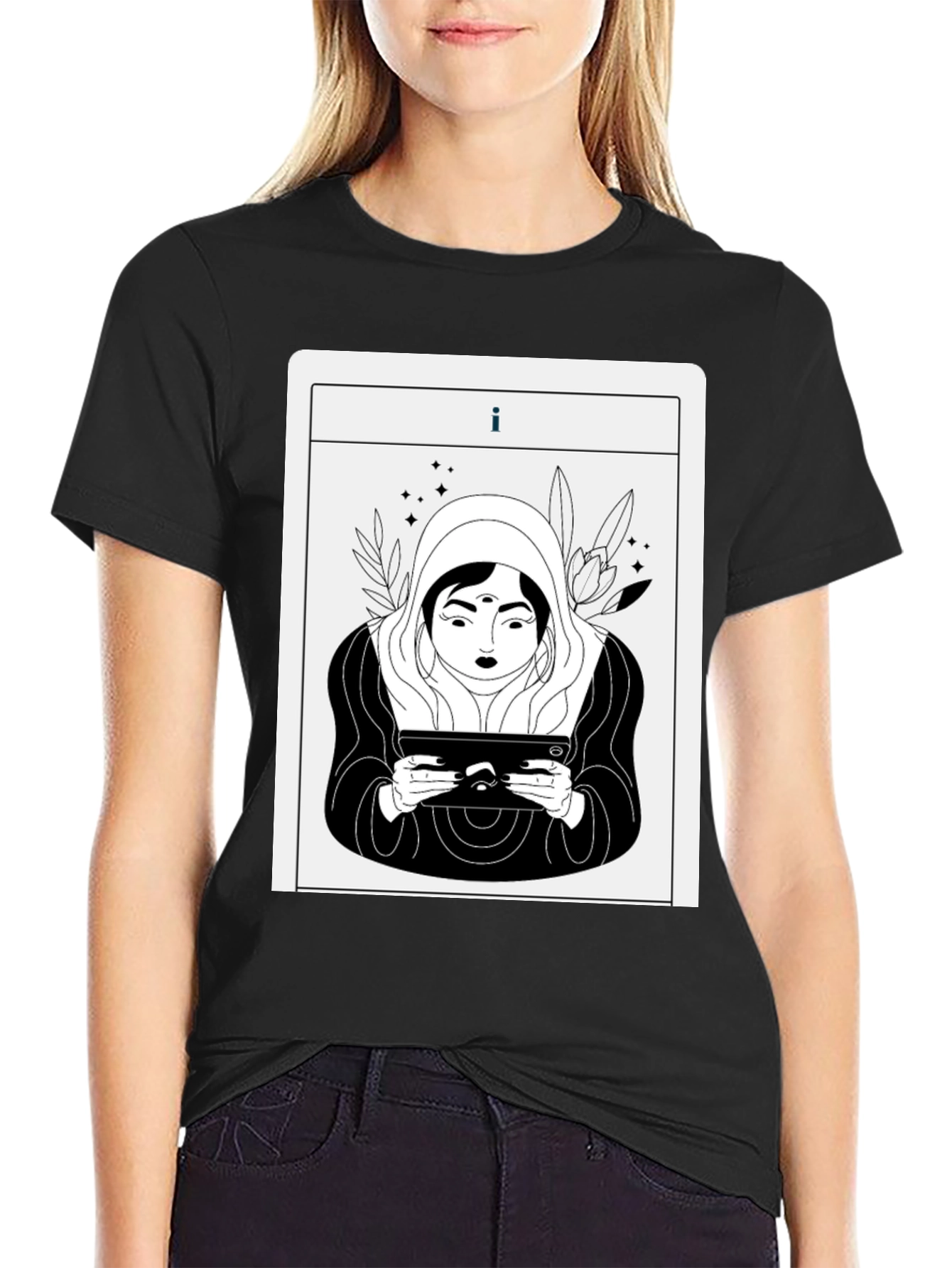 Black Mystic Tablet Tarot Graphic Tee - Black view 2