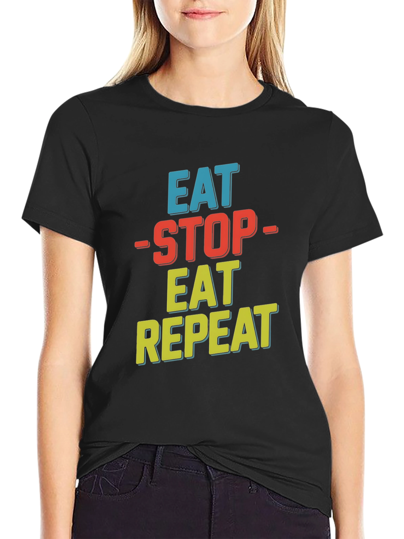 Black Eat Stop Eat Repeat Graphic Tee view 2