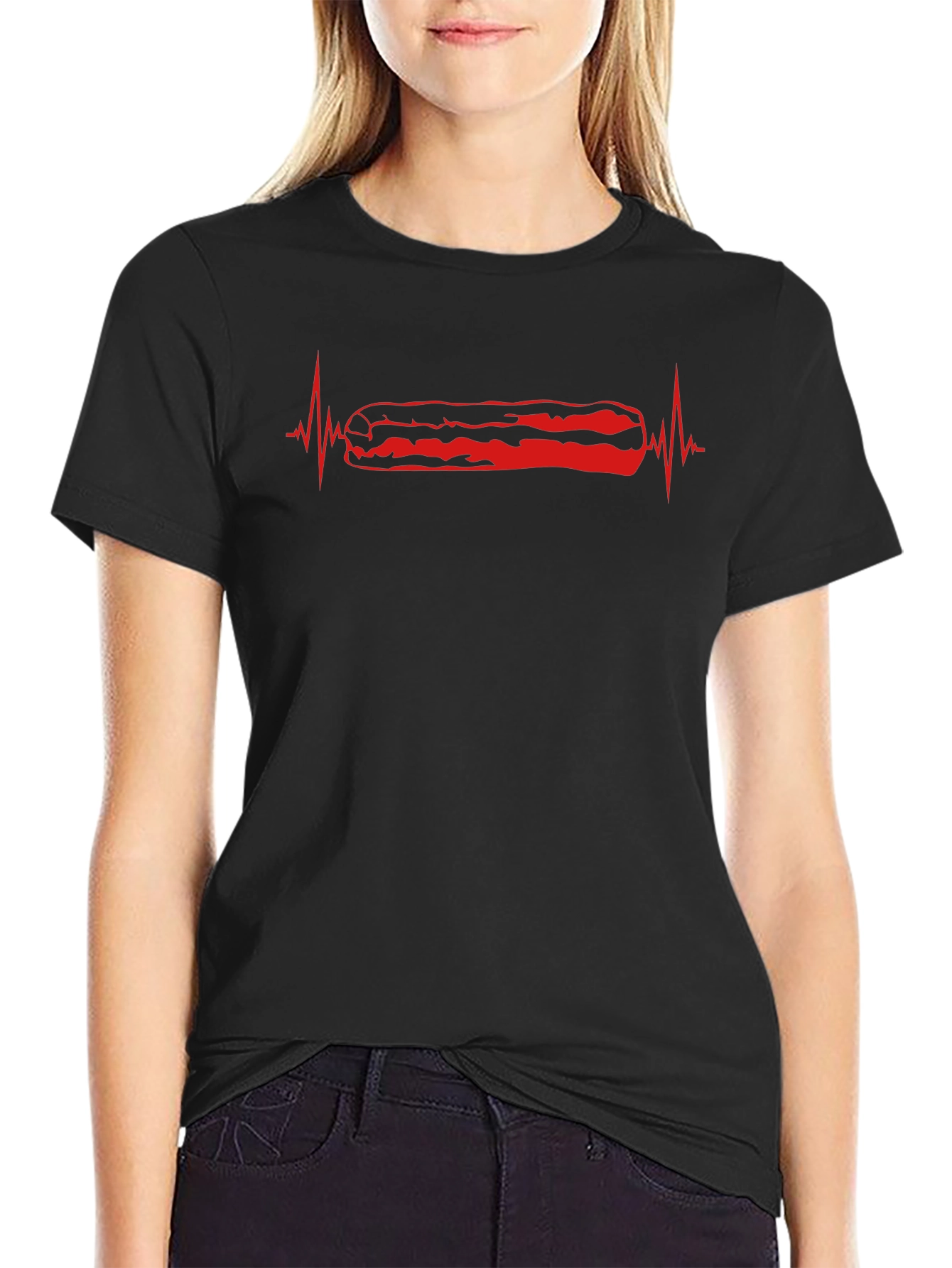 Black Bacon Heartbeat Graphic Tee - Mens Casual T-Shirt view 2