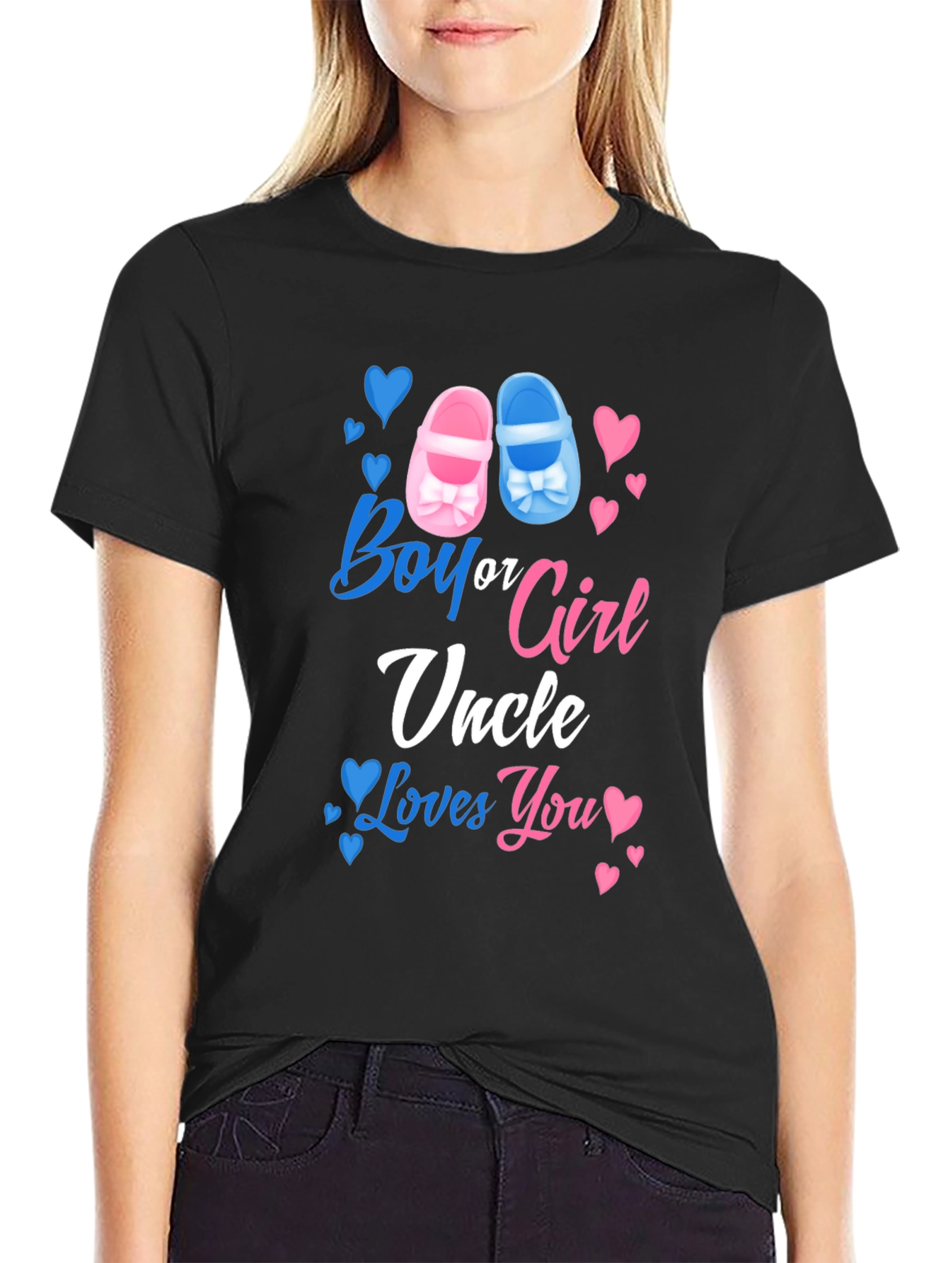 Black Boy or Girl Uncle Loves You Gender Reveal T-Shirt view 2