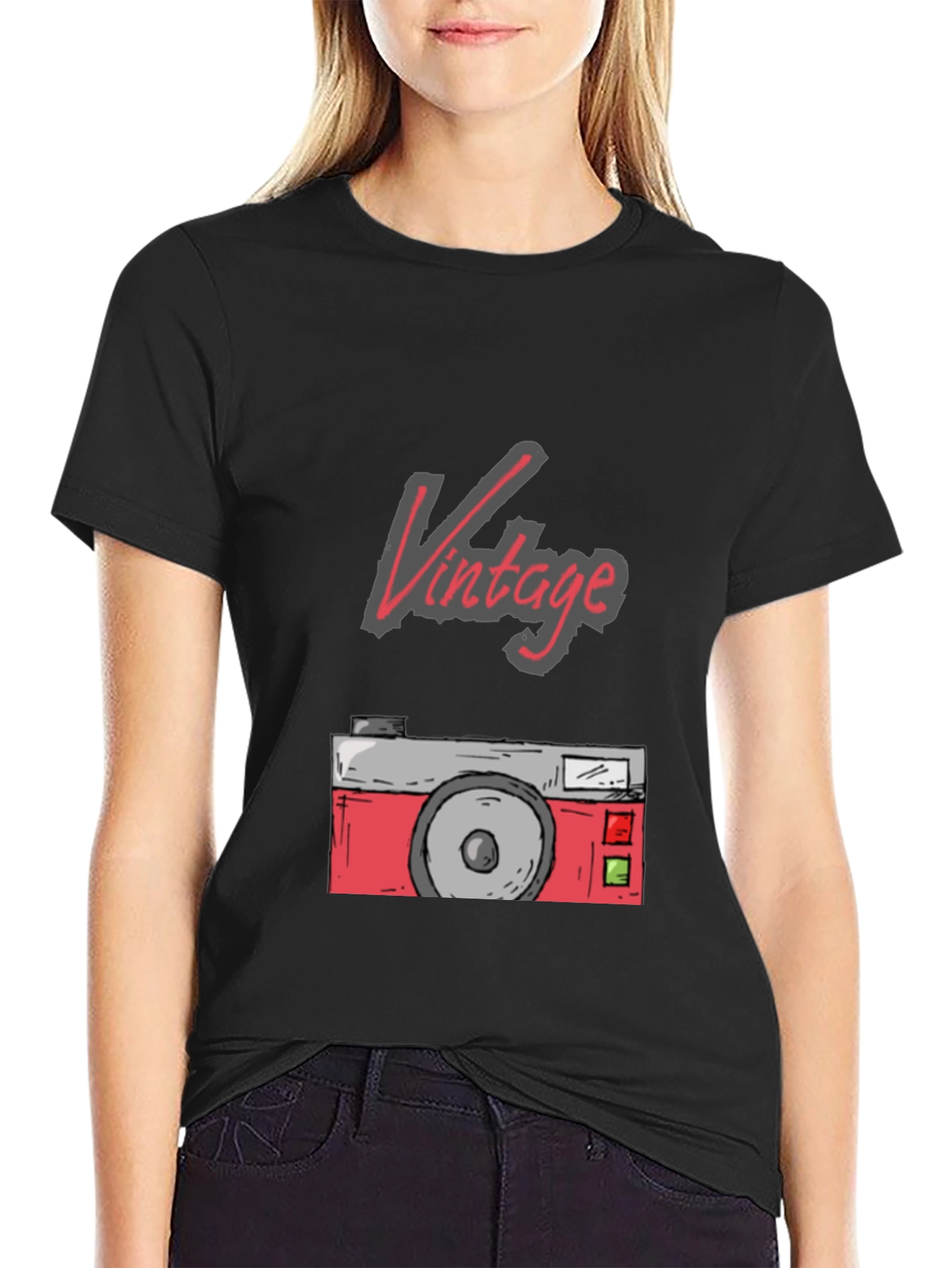 Black Vintage Camera Graphic Tee - Retro Style view 2