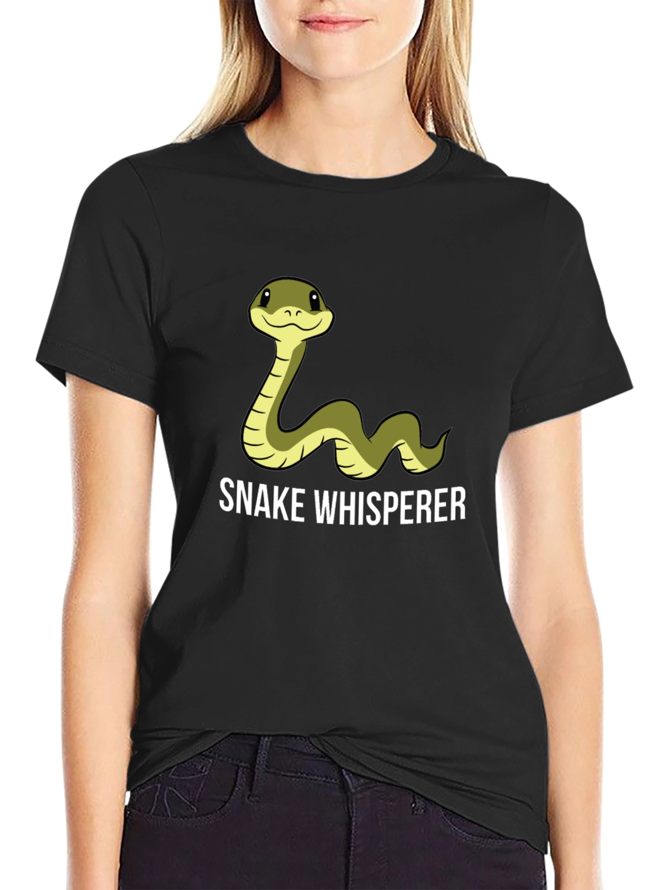 Black Snake Whisperer Tee - Cartoon Snake Black T-Shirt view 2