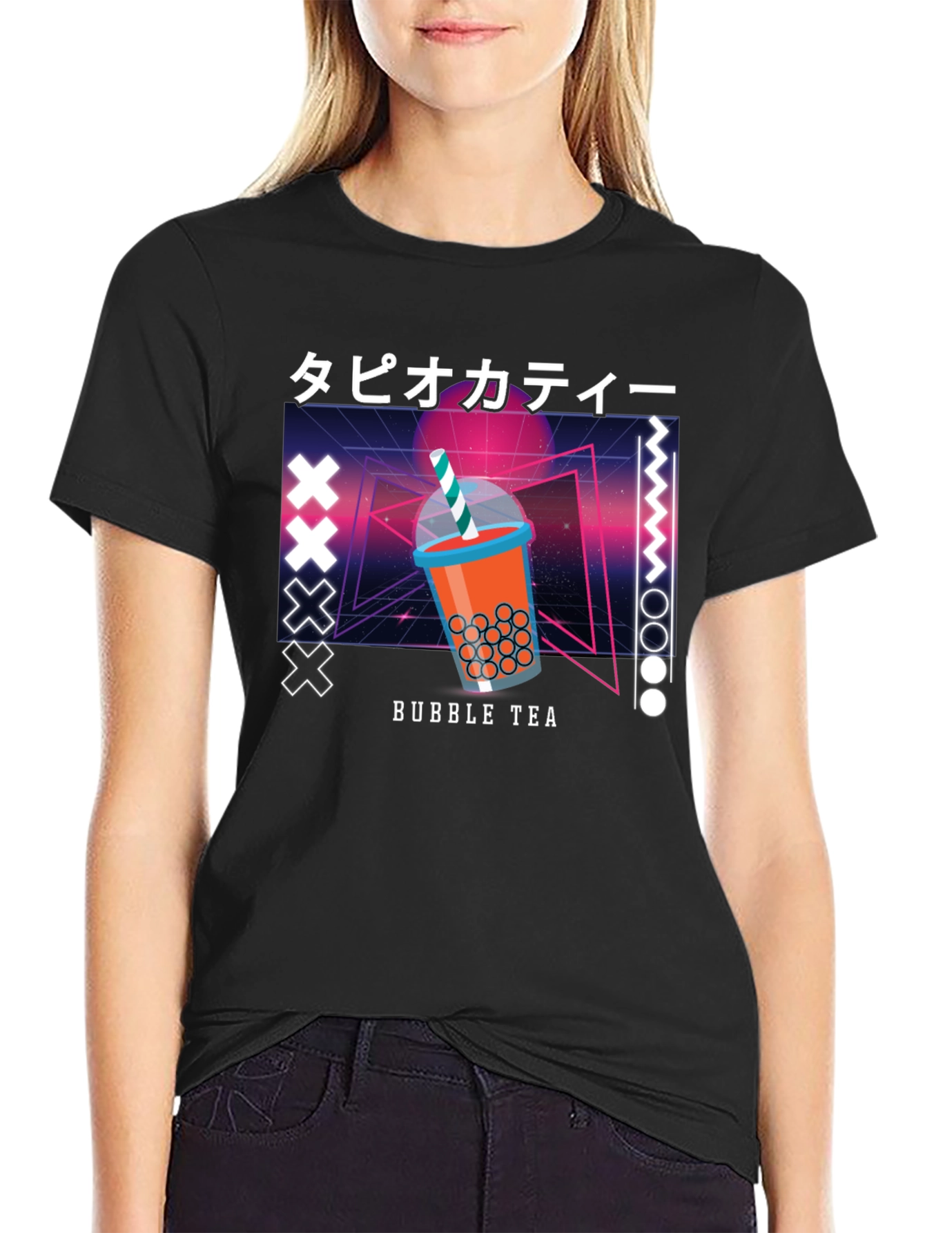 Black Bubble Tea Graphic Tee - Retro Design view 2