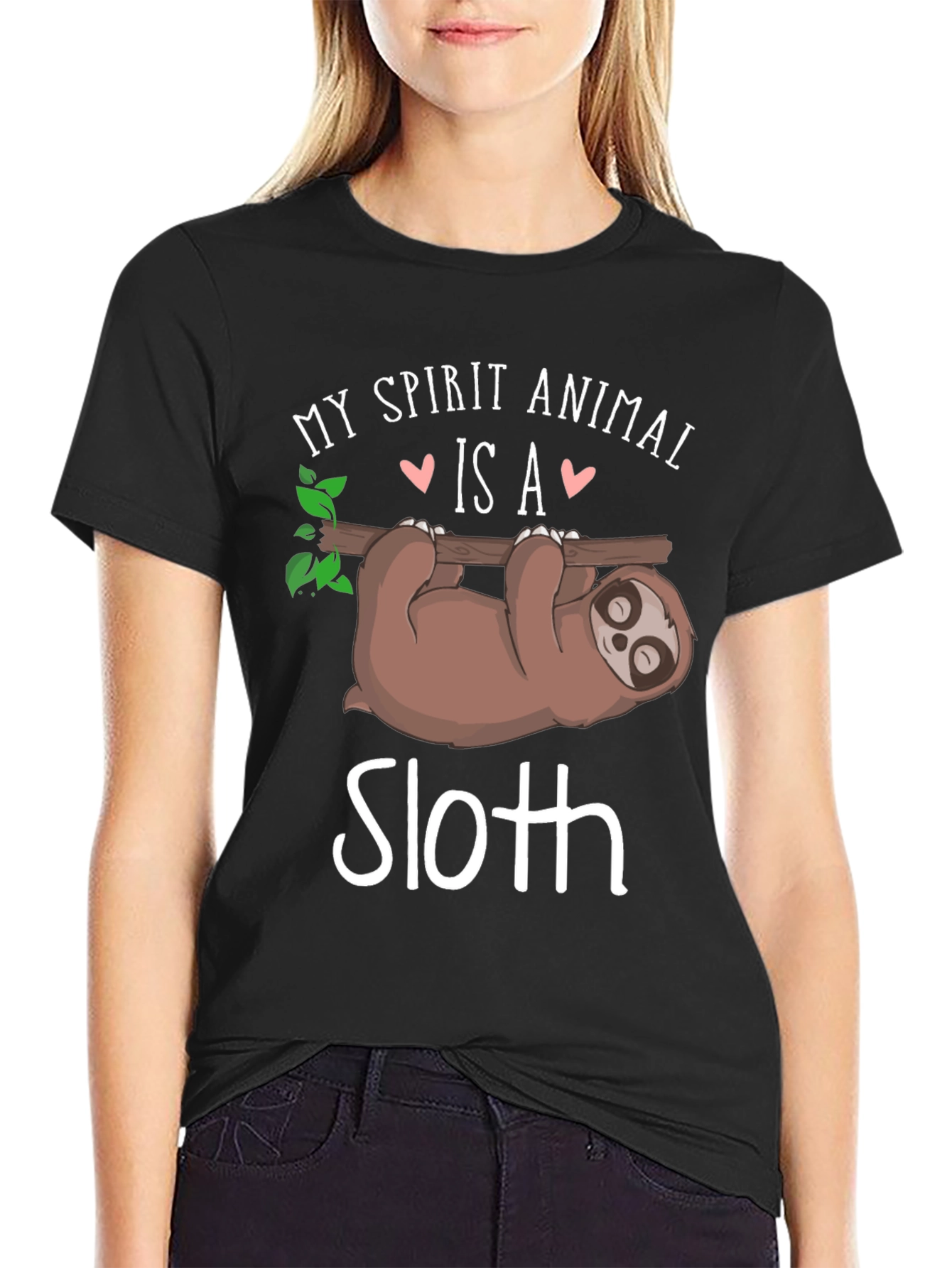 Black My Spirit Animal is a Sloth T-Shirt view 2