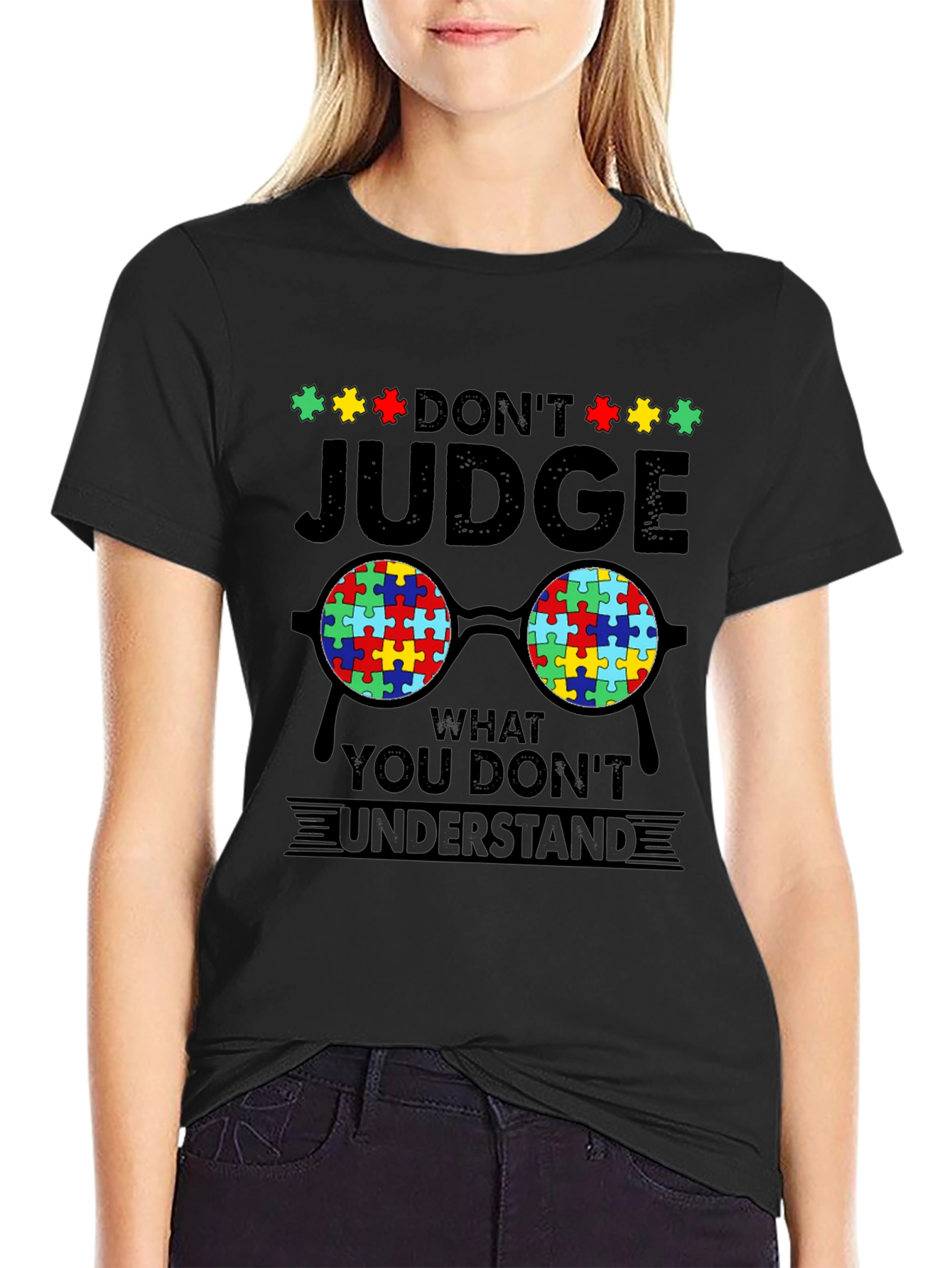 Black Autism Awareness T-Shirt - Don't Judge view 2
