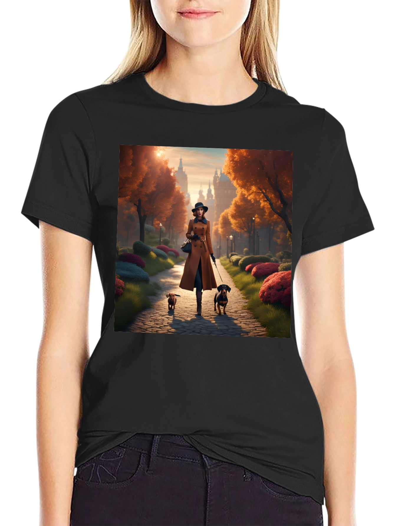 Black Dog Walk Autumn T-Shirt view 2