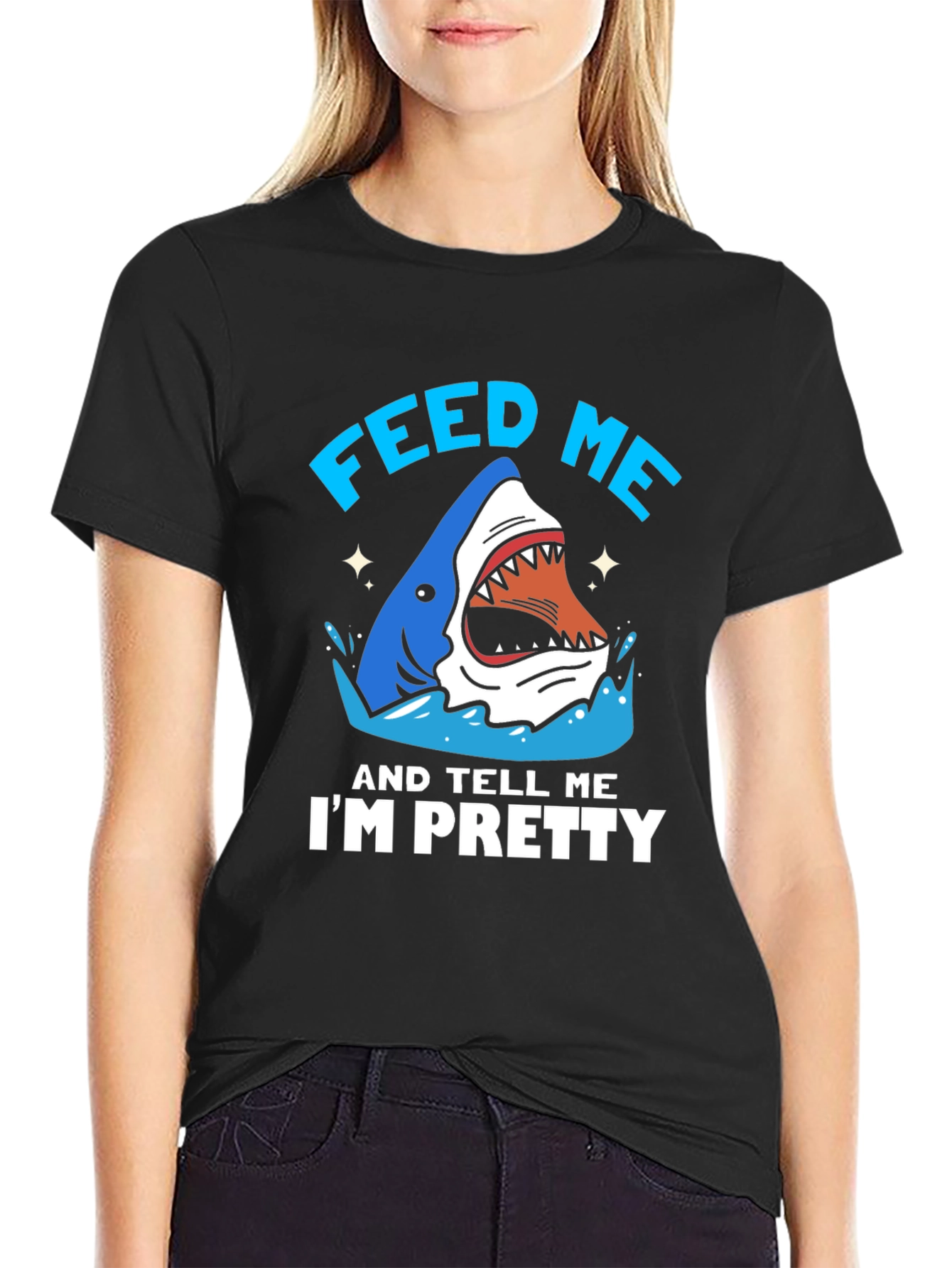 Black Feed Me Shark T-Shirt - Funny Ocean Lover Tee view 2