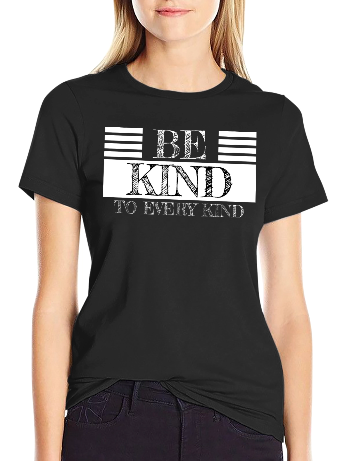 Black Be Kind Graphic Tee - Black Casual T-Shirt view 2