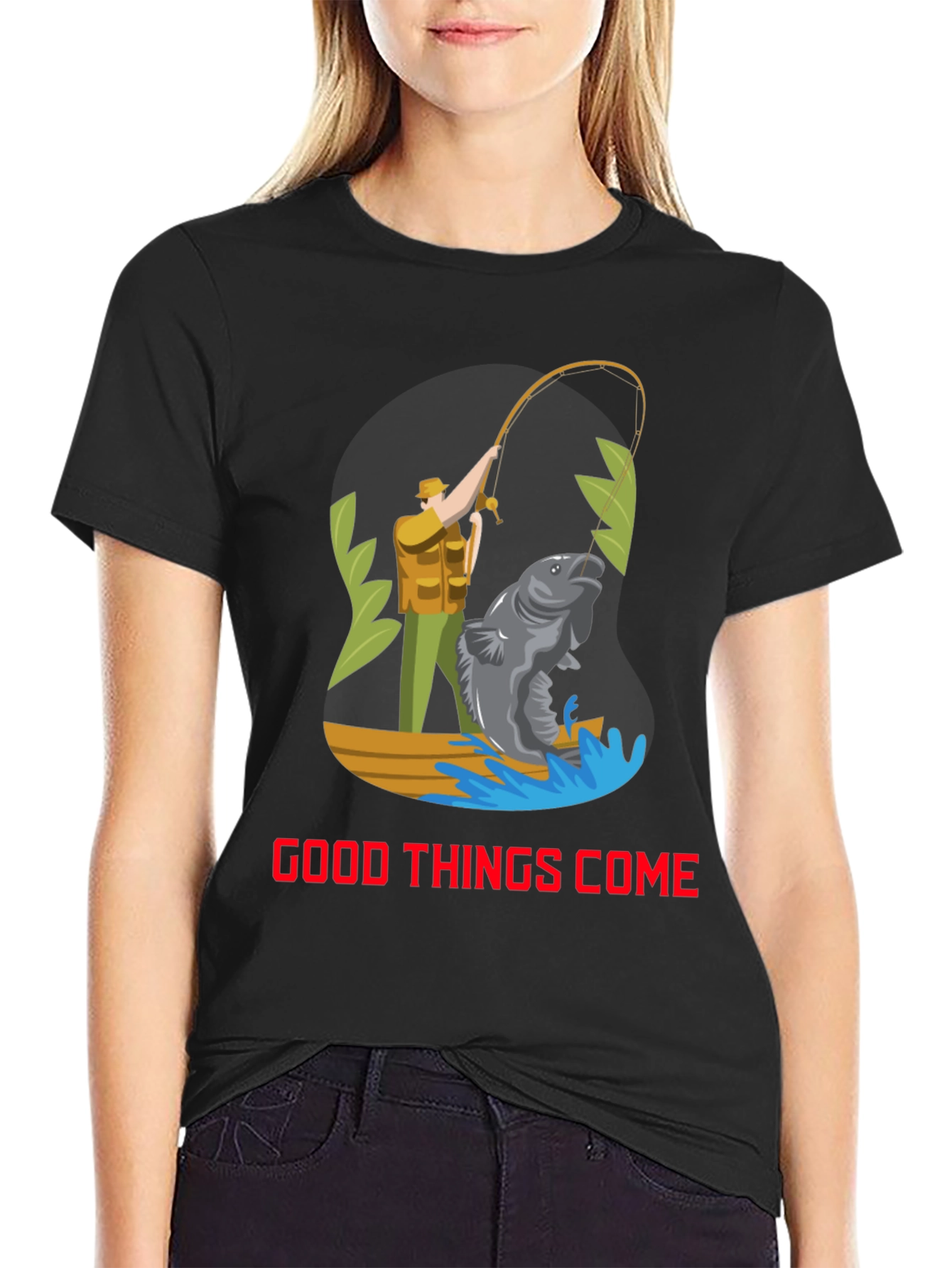Black Fishing Graphic Tee - Good Things Come T-Shirt view 2