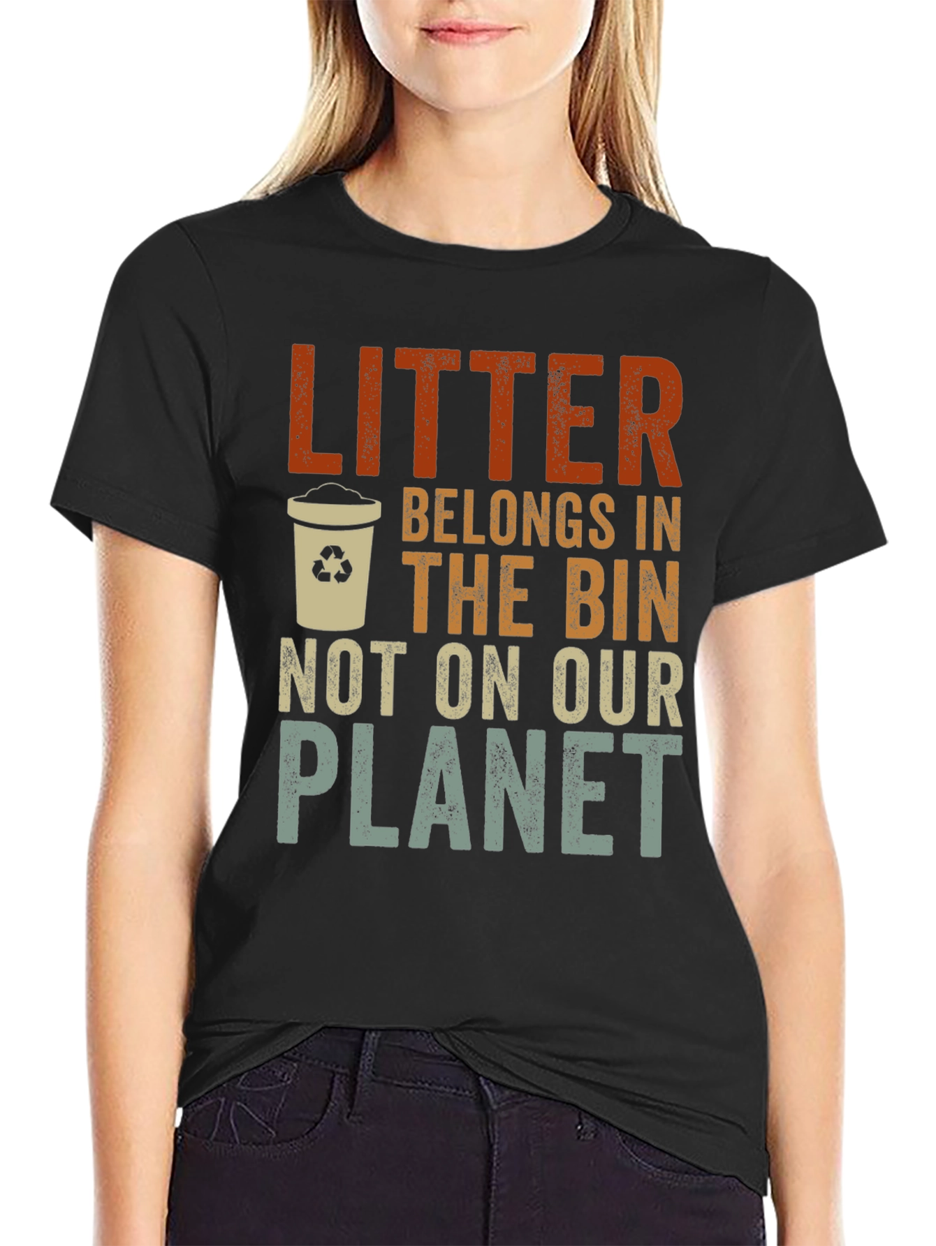 Black Litter Belongs In The Bin Graphic T-Shirt view 2