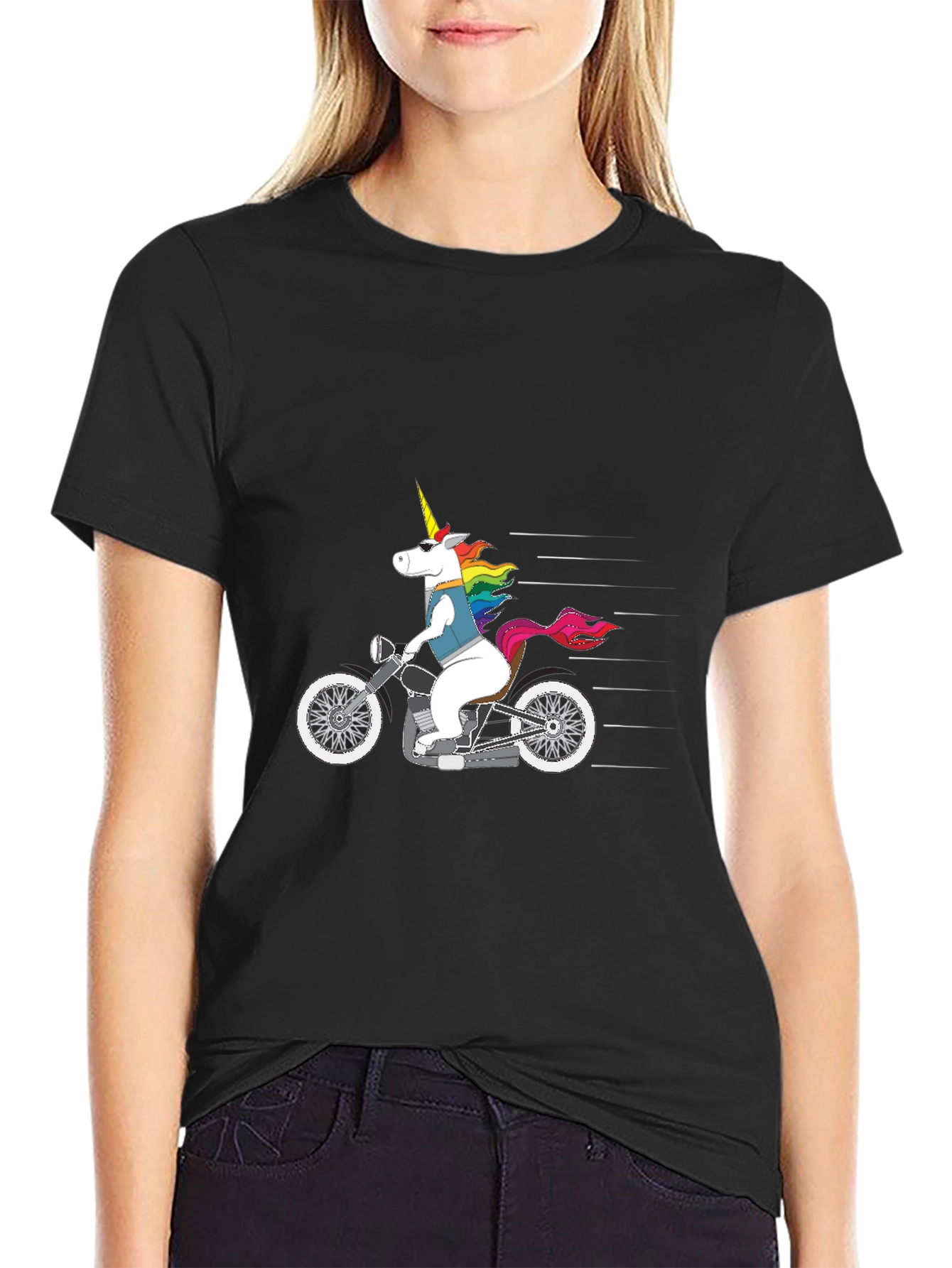 Black Unicorn Motorcycle T-Shirt - Black Graphic Tee view 2