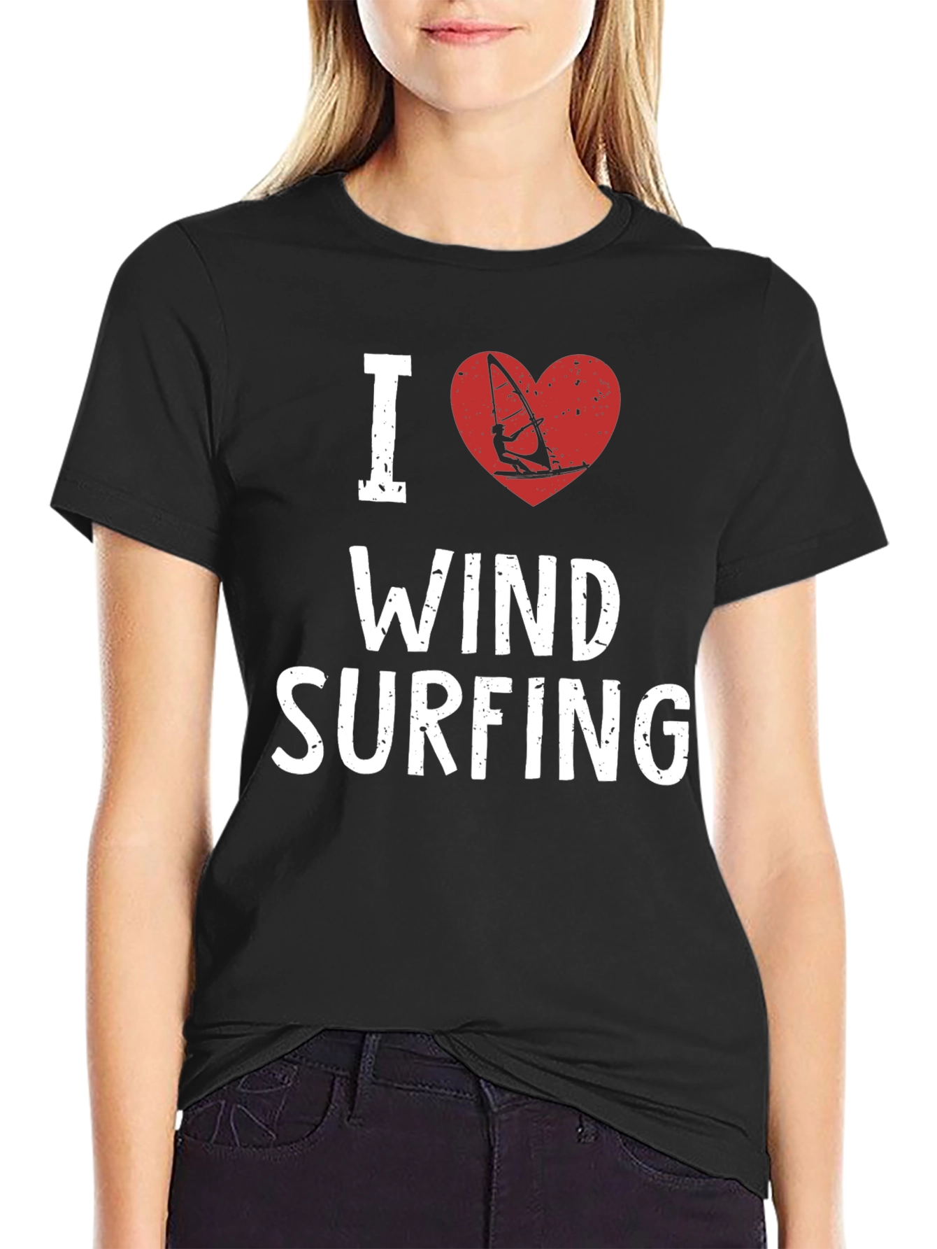 Black I Heart Windsurfing T-Shirt view 2