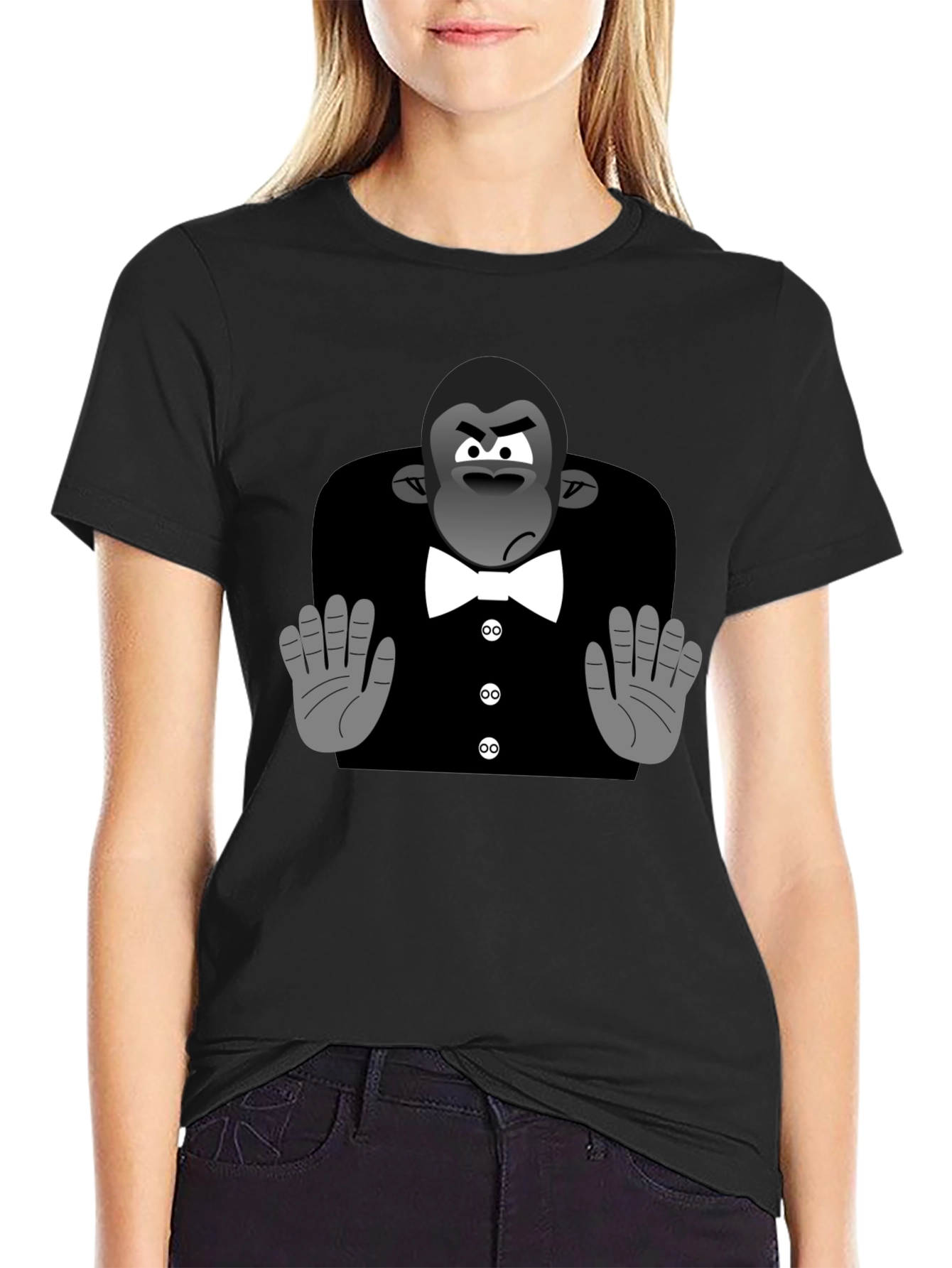 Black Cartoon Gorilla Tuxedo T-Shirt view 2