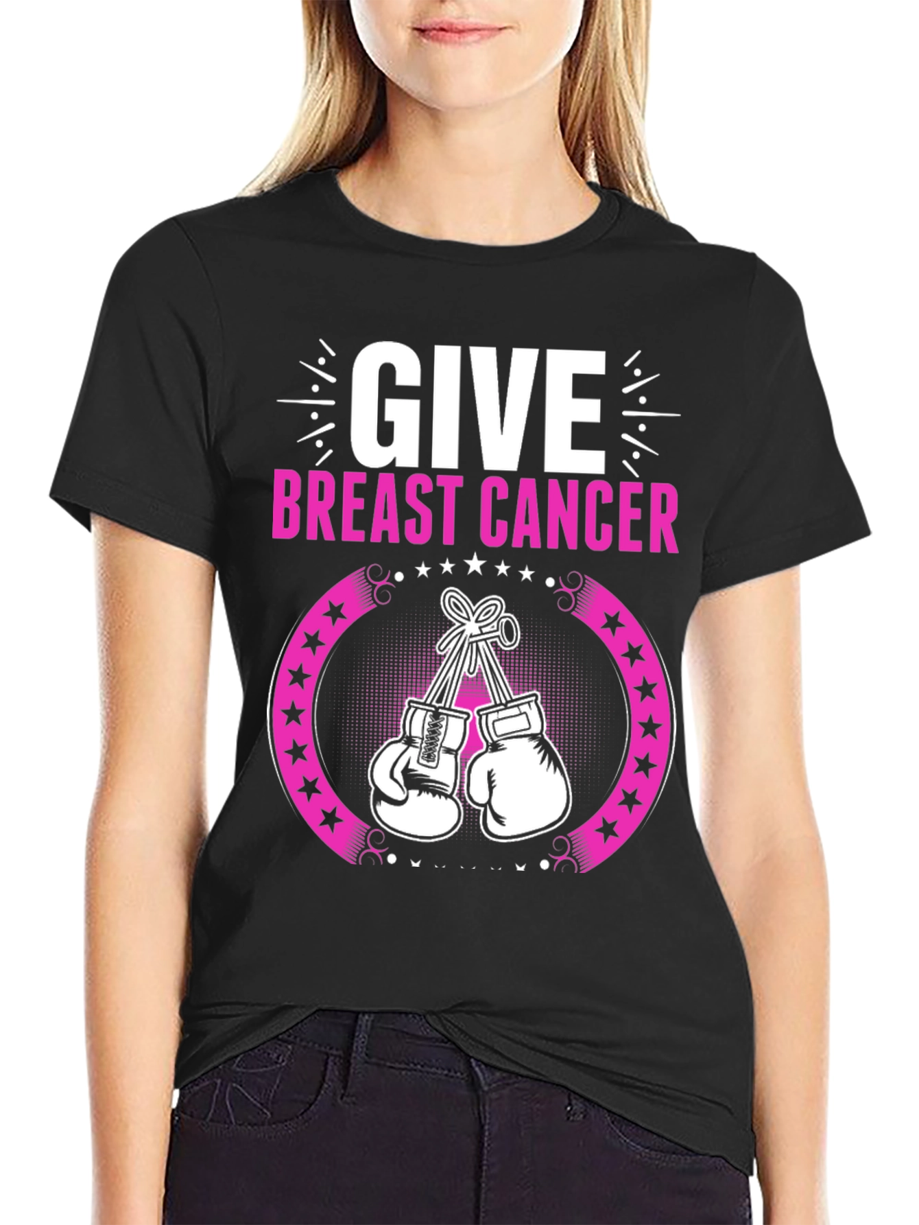 Black Breast Cancer Awareness Boxing Gloves T-Shirt view 2