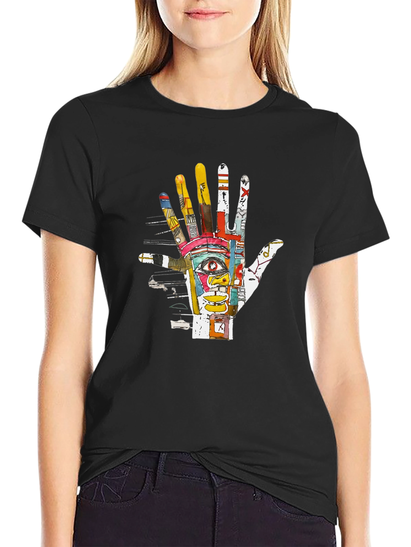Black Abstract Hand Graphic T-Shirt - Unique Artistic Design view 2