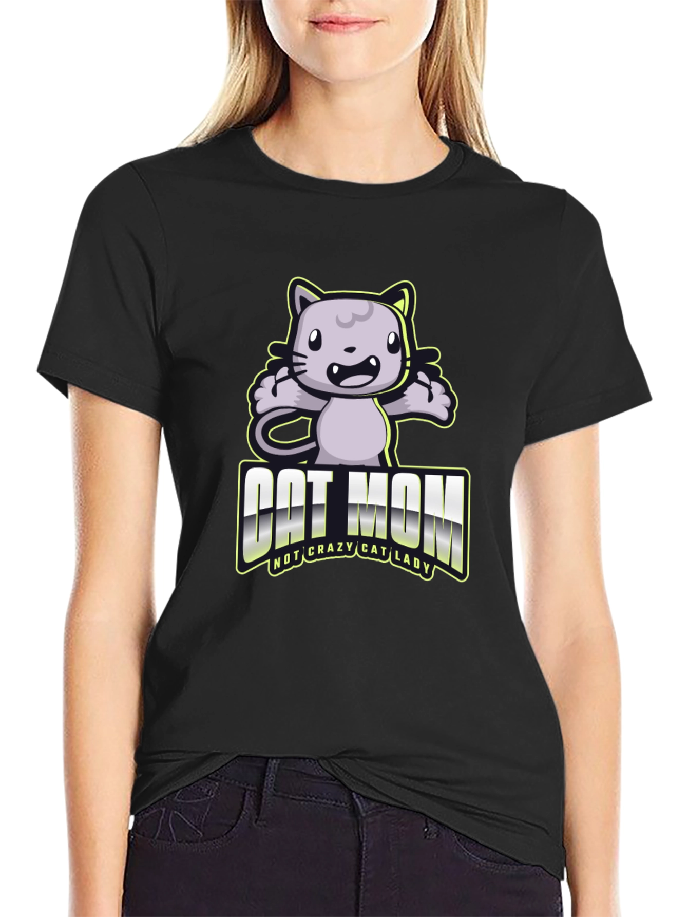 Black Cat Mom T-Shirt - Not Crazy Cat Lady view 2