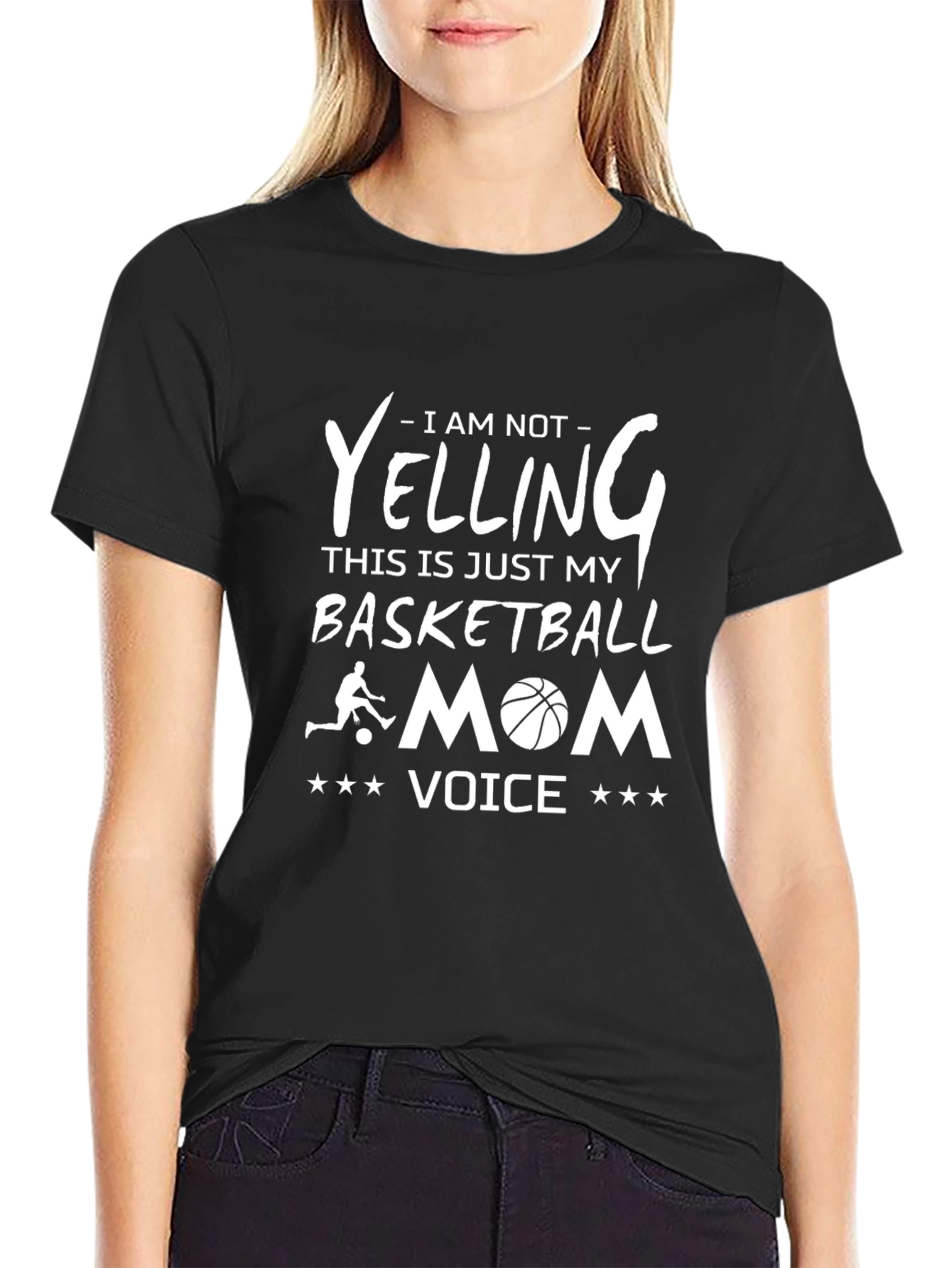Black Basketball Mom T-Shirt - I Am Not Yelling Funny Tee view 2