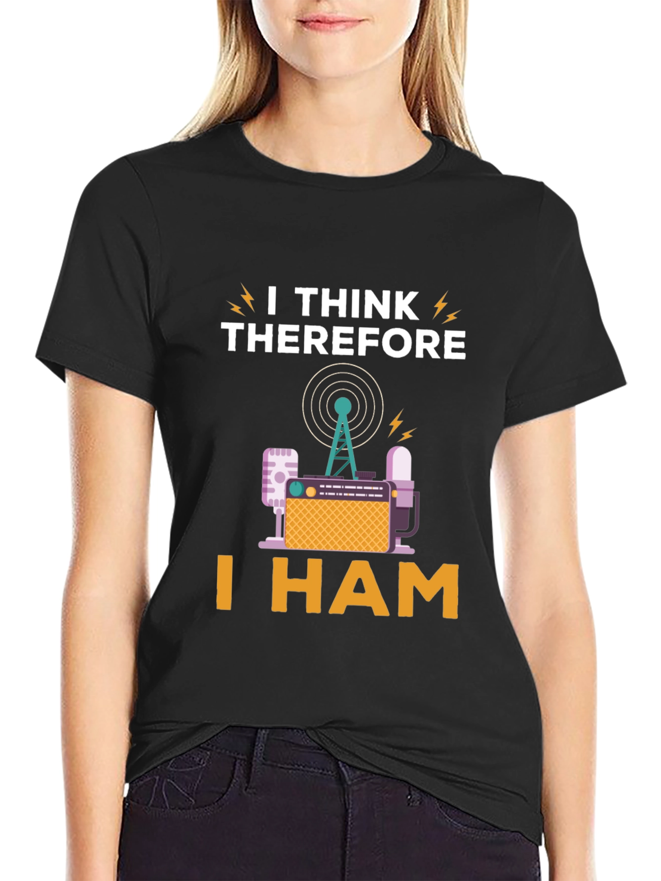 Black I Think Therefore I Ham Radio T-Shirt view 2